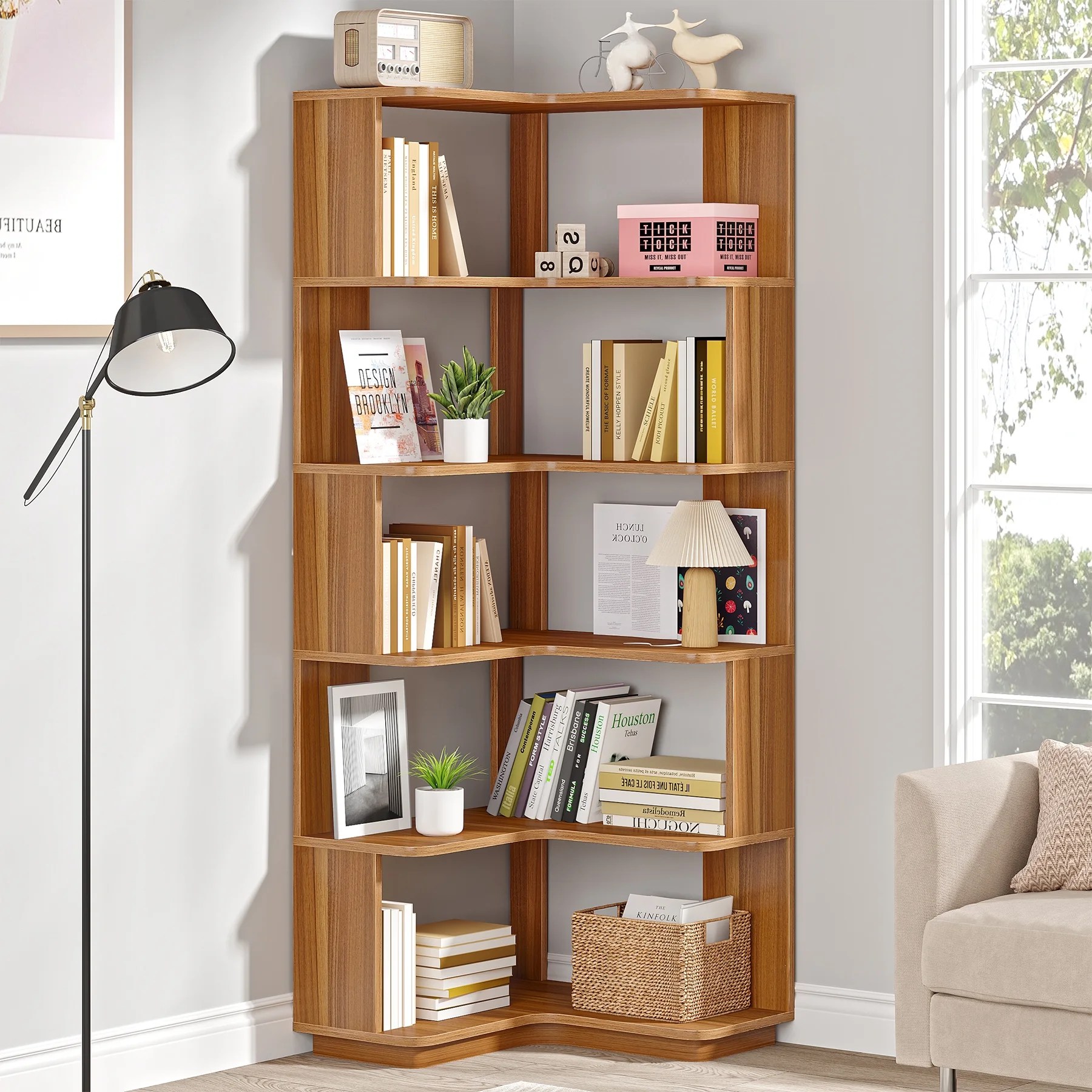 Tribesigns 6Tier Corner Bookshelf, 64.9 Inch Tall Industrial Bookcase