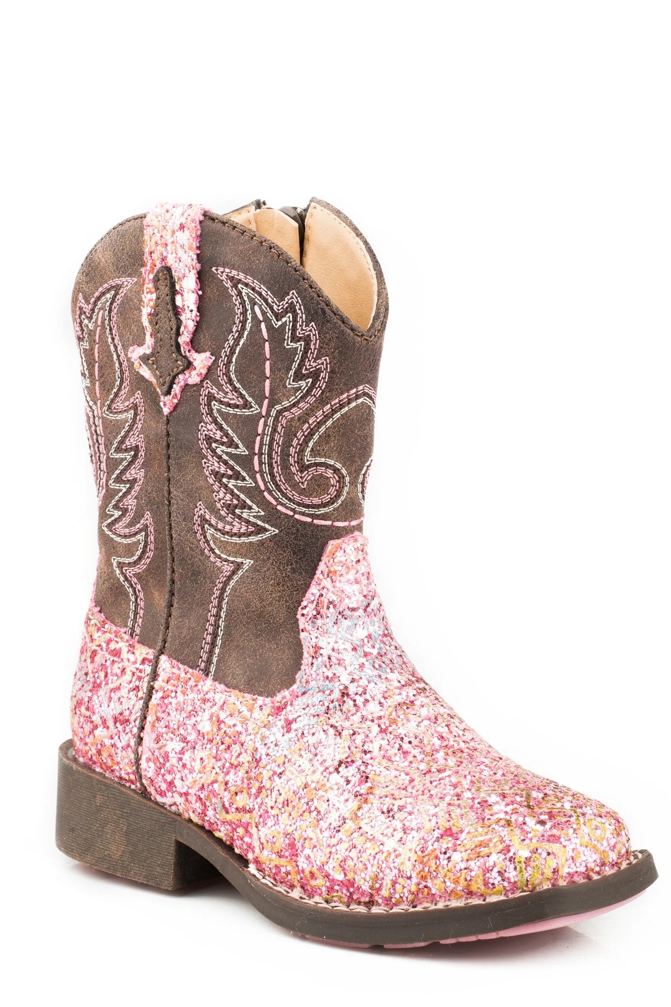Roper Roper Southwest Girls Toddlers Pink Faux Leather Glitter Aztec