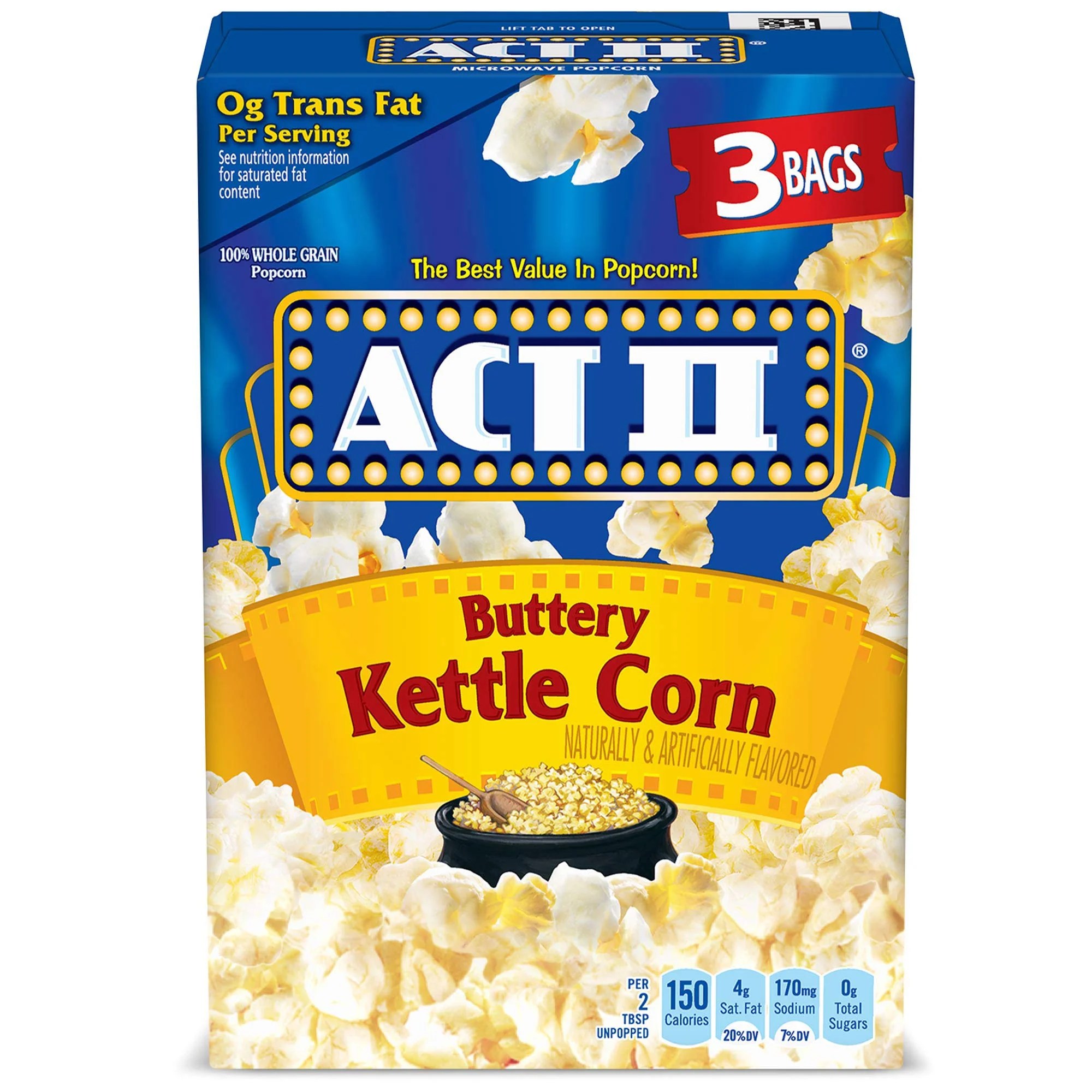 ACT II Kettle Corn Microwave Popcorn, Sweet and Salty Popcorn, 2.75 Oz