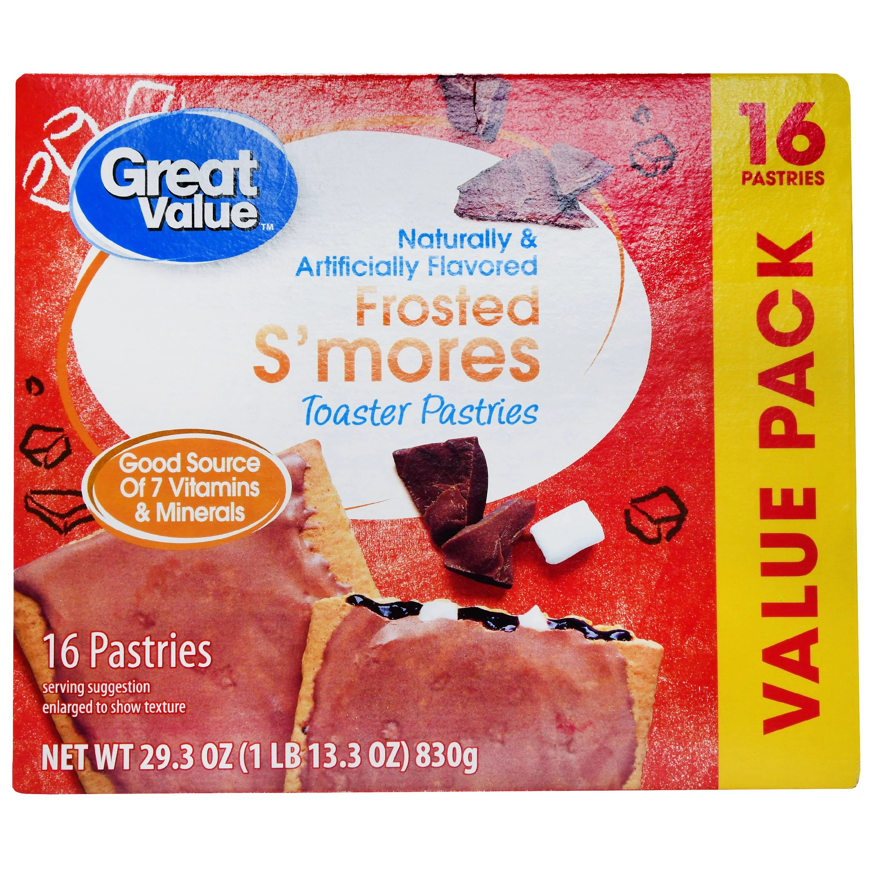 Great Value Frosted Toaster Pastries, S'mores, 29.3 oz, 16 Count
