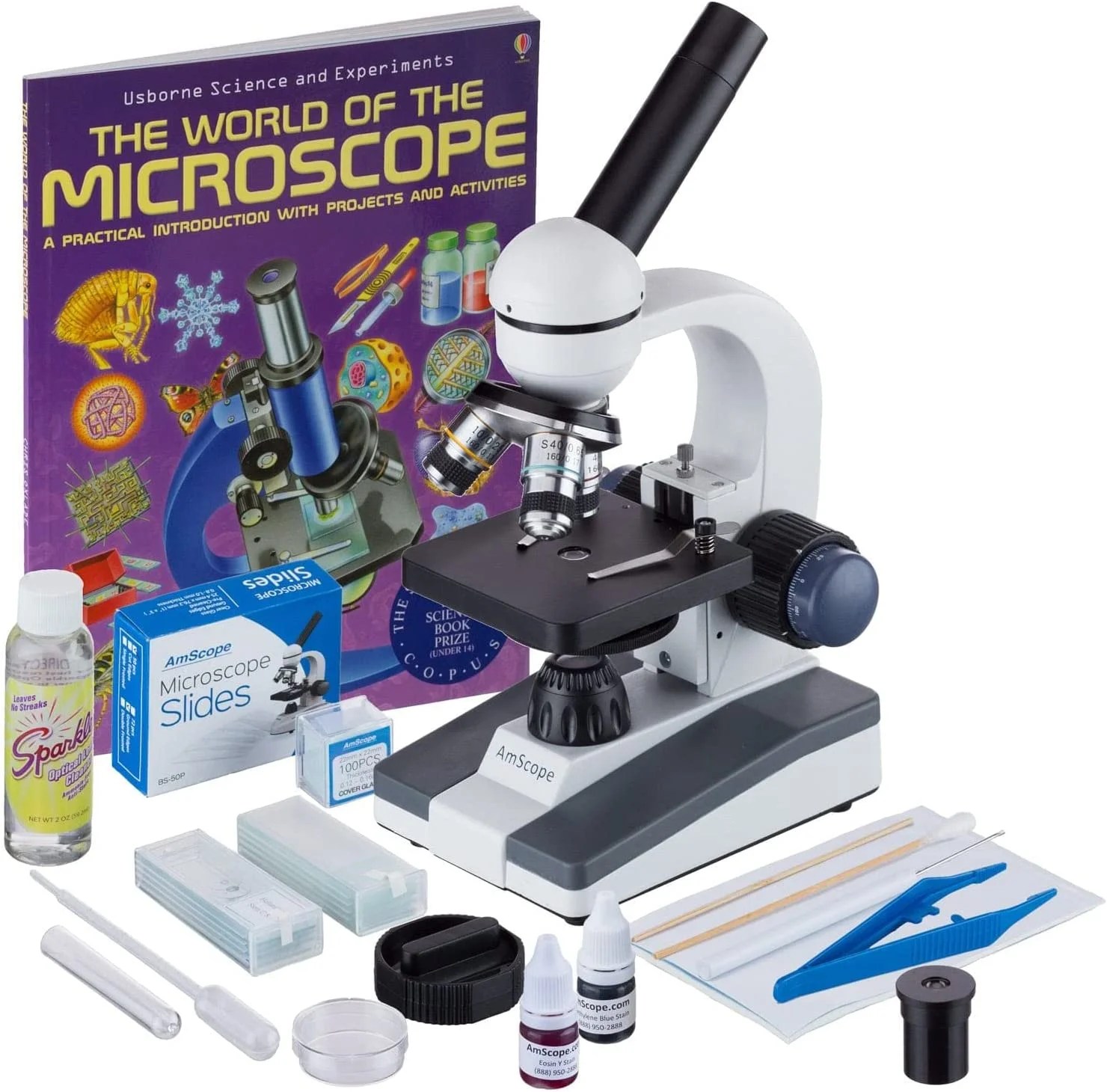 AmScope 40X1000X Cordless Student Compound Microscope + Slide