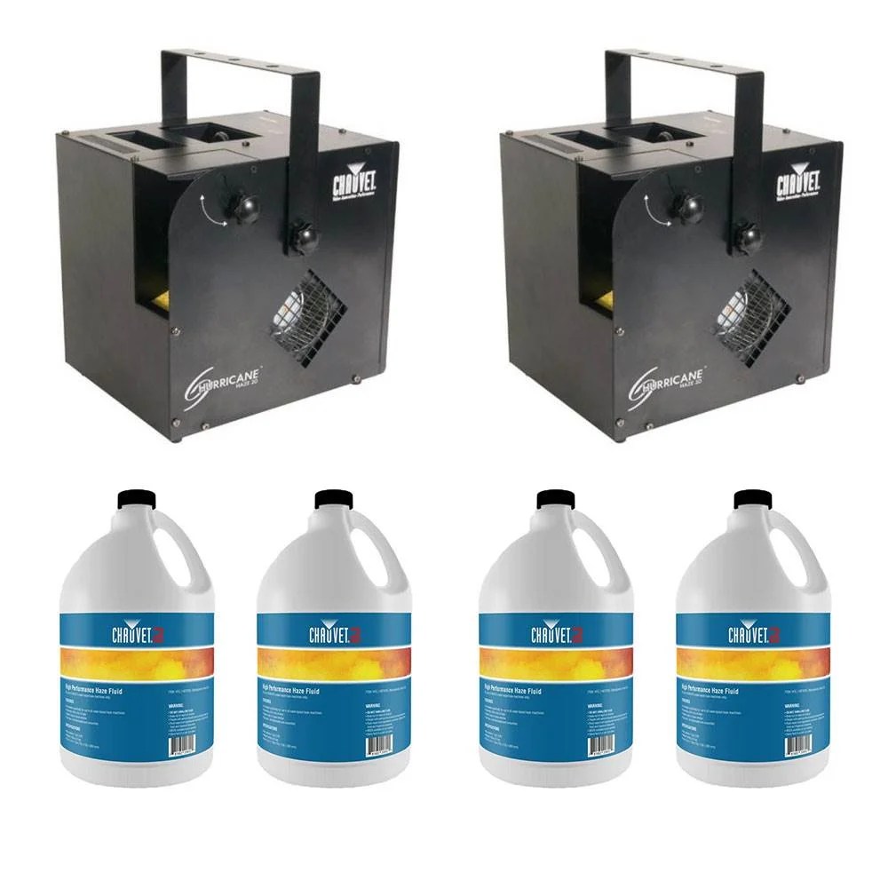 Chauvet DJ Hurricane Haze/Smoke/Fog Machine (2 Pack) & FGH Fog Fluid (4 Pack)