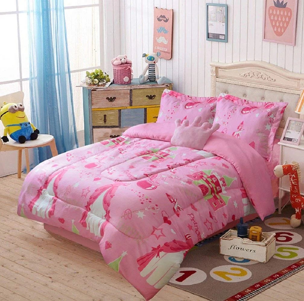 5 Piece Full size bedding pink princess GIRLS Kids Comforter sets