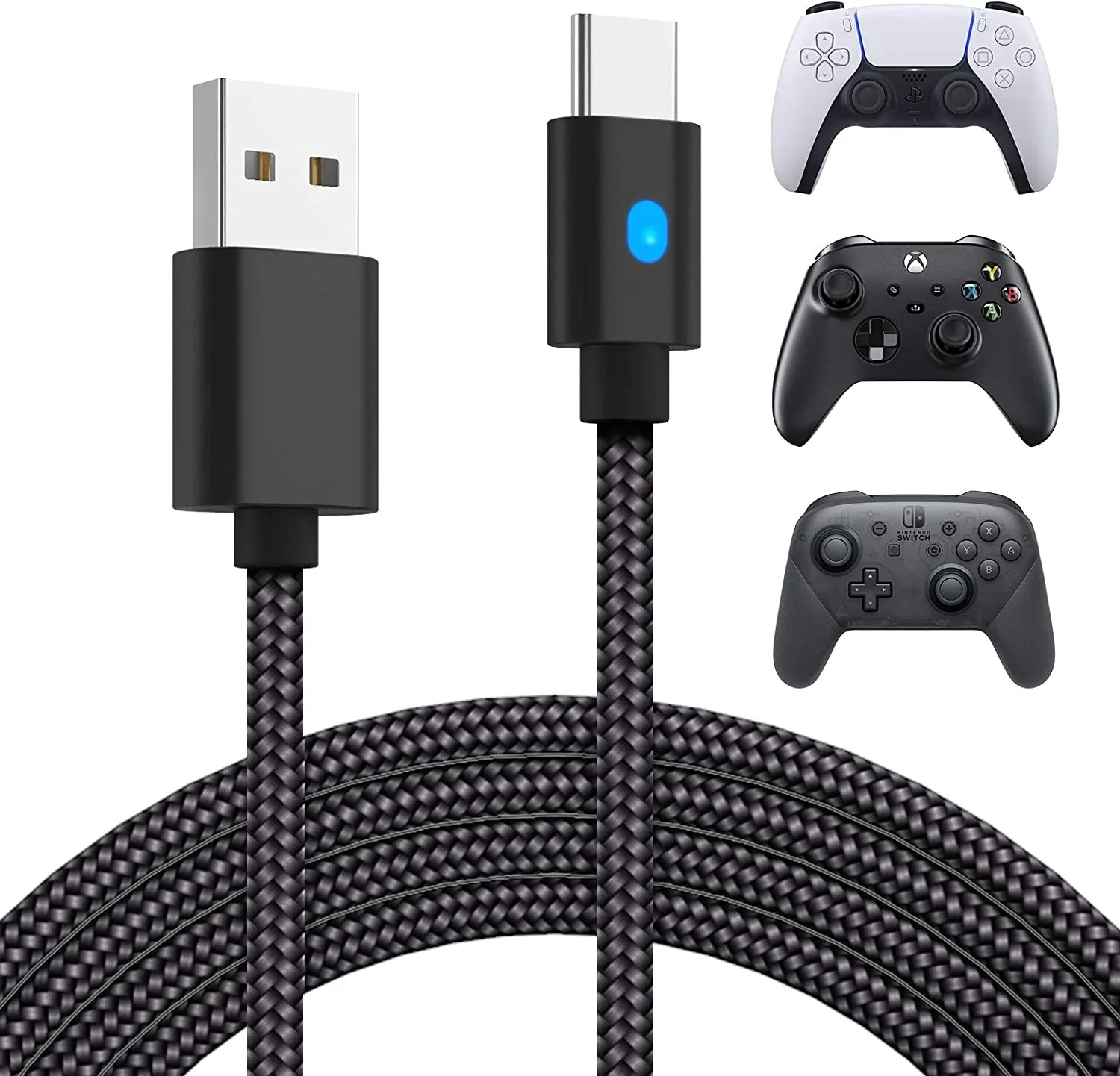 10ft Charger Cable for PS5 DualSense and Xbox Series XS Controller