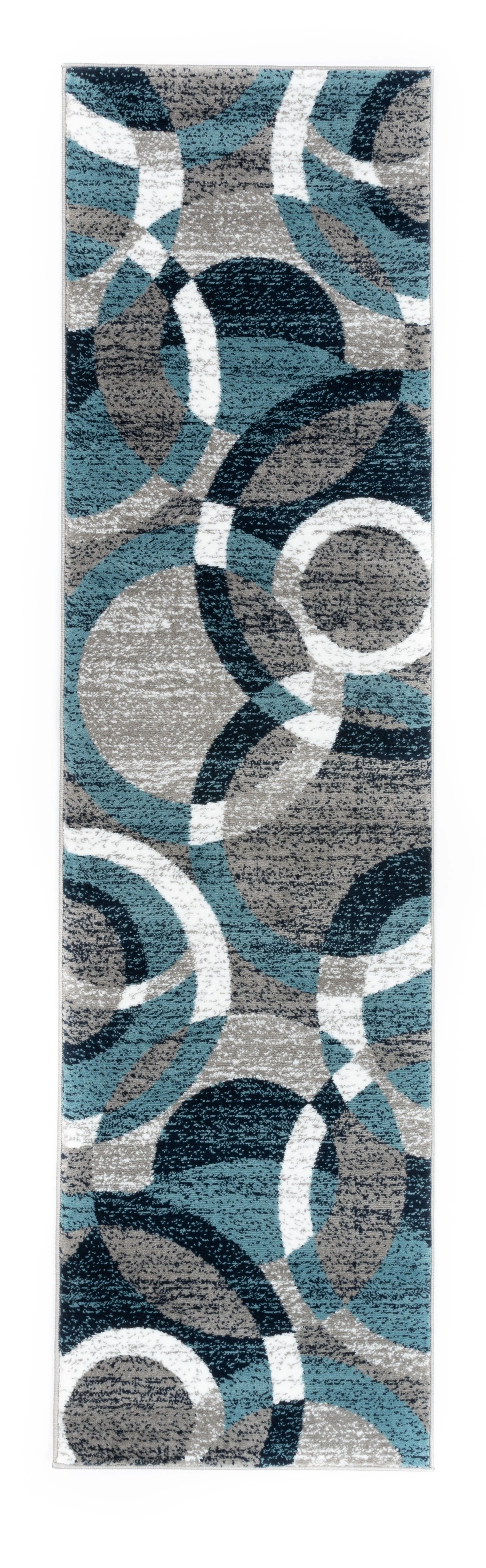 Modern Contemporary Circles Abstract Blue 2' x 7'2" Indoor Runner Rug