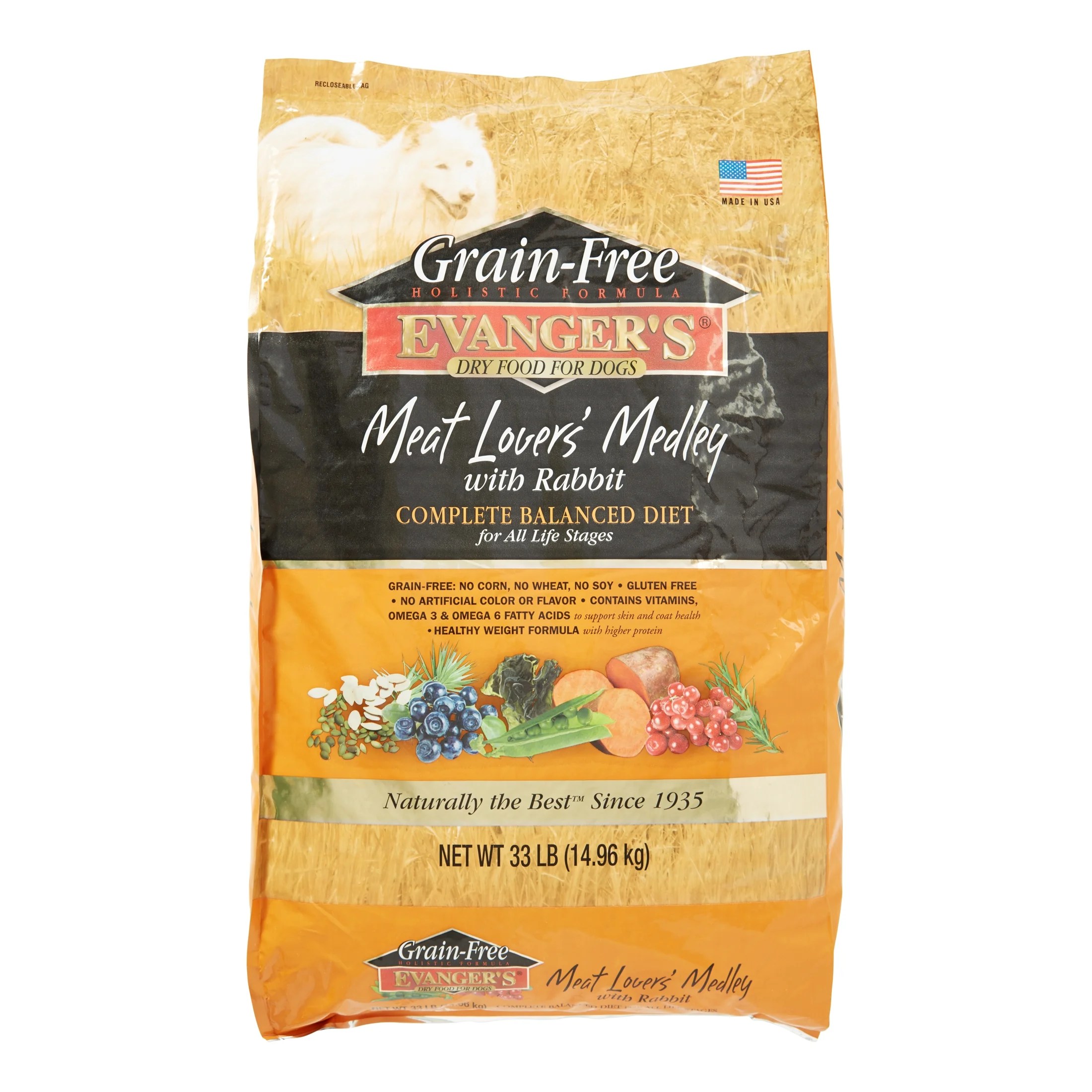 Evanger's Meat Lover's Medley GrainFree Rabbit Dry Dog Food, 33 Lb