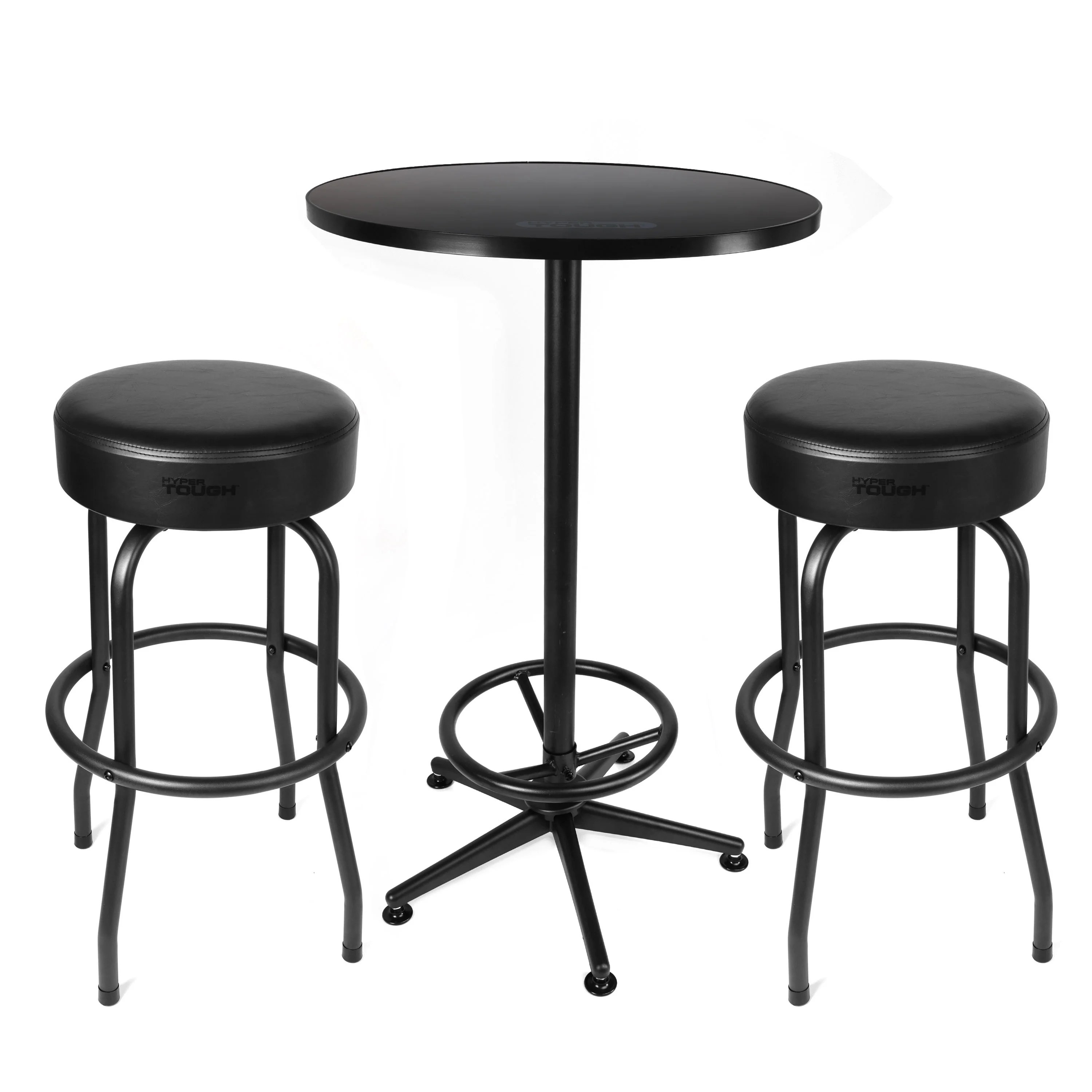 Hyper Tough 3Piece Shop Table & Stool Set, Bar Height, Pub Table