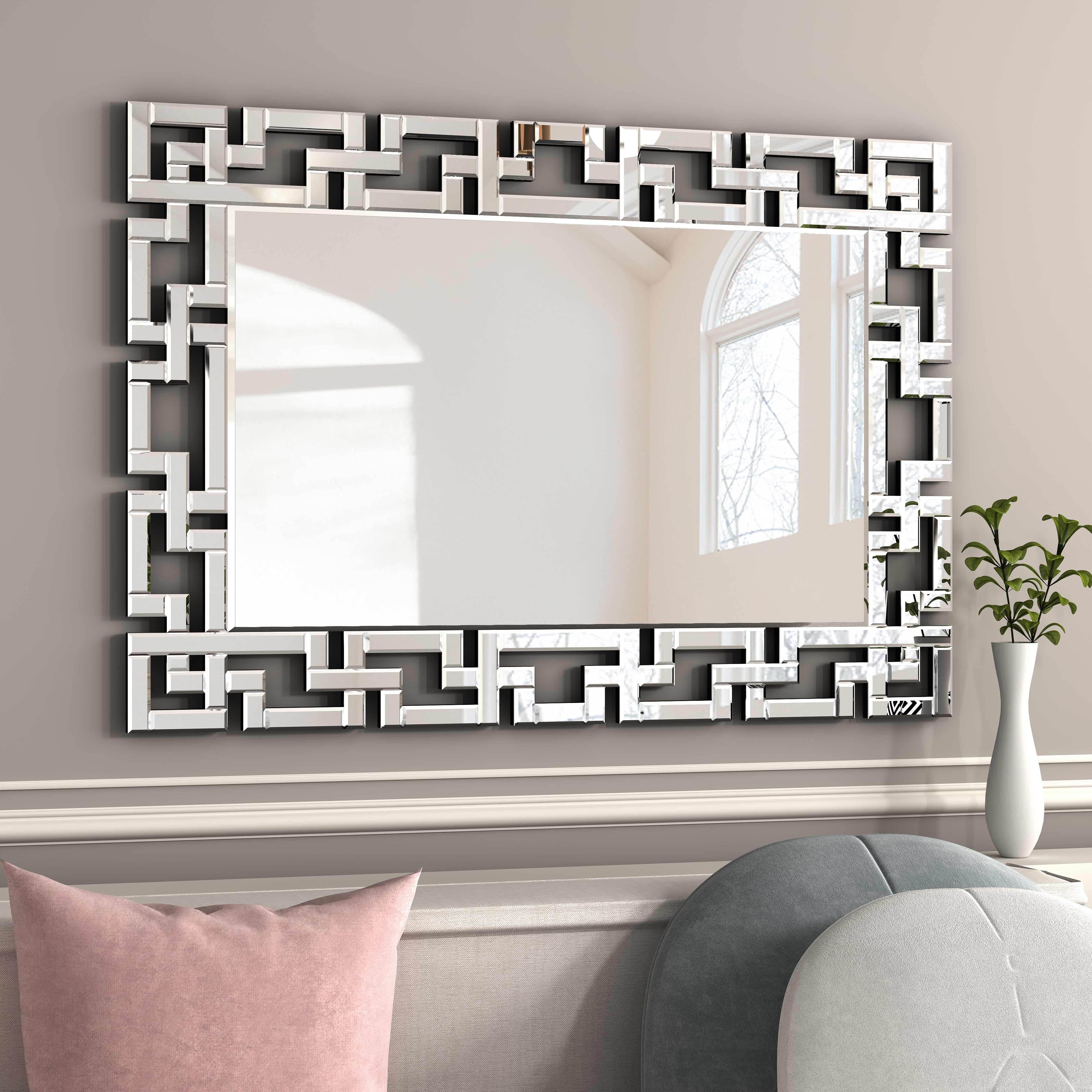 KOHROS Silver Large Decorative Bedroom Beveled Wall Mirror 32