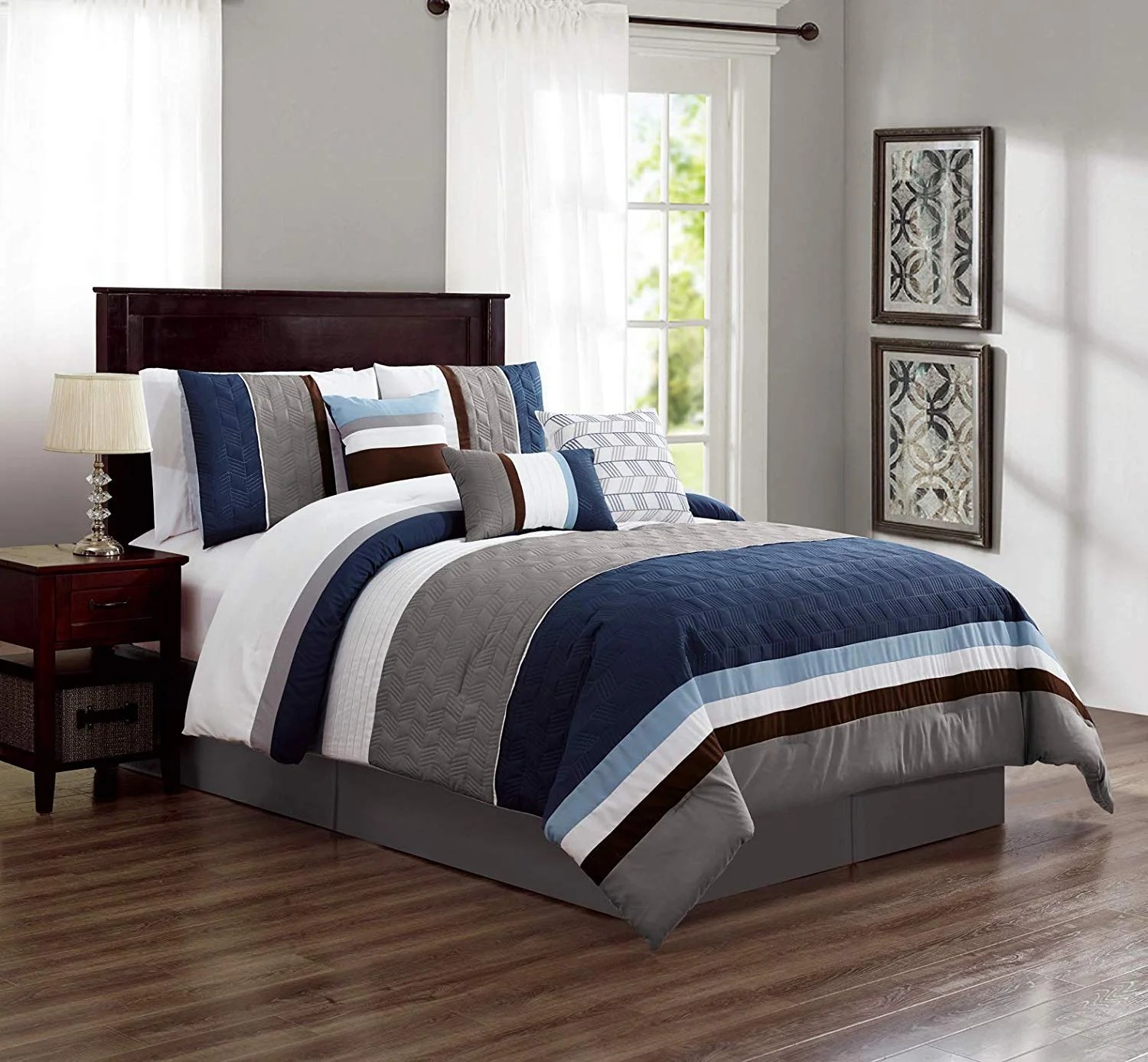 HGMart Bedding Comforter Set Bed In A Bag 7 Piece Luxury Striped
