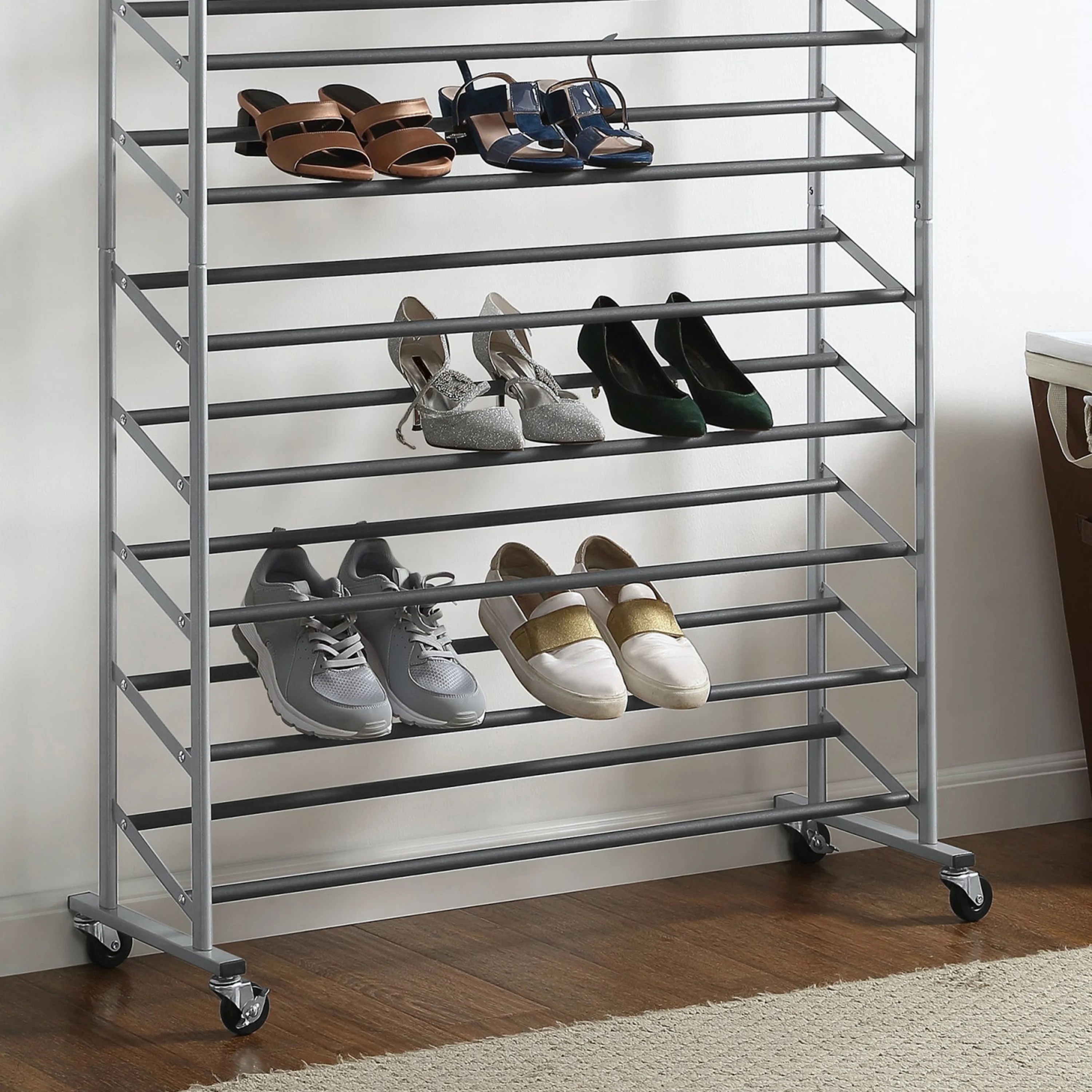 Mainstays 10Tier Shoe Rack, Powder Coated Black and Silver Finish, 30