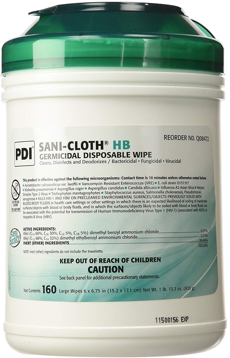 PDI Sani-cloth HB Germicidal Disposable Wipes 6" X 6-3/4" 1 160 Each