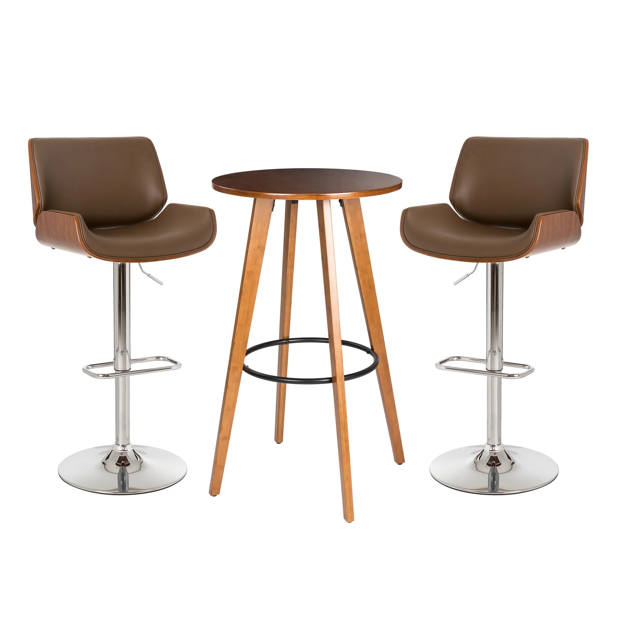 Glitzhome Pub Table and Chairs Set Bamboo Table and Adjustable Stools