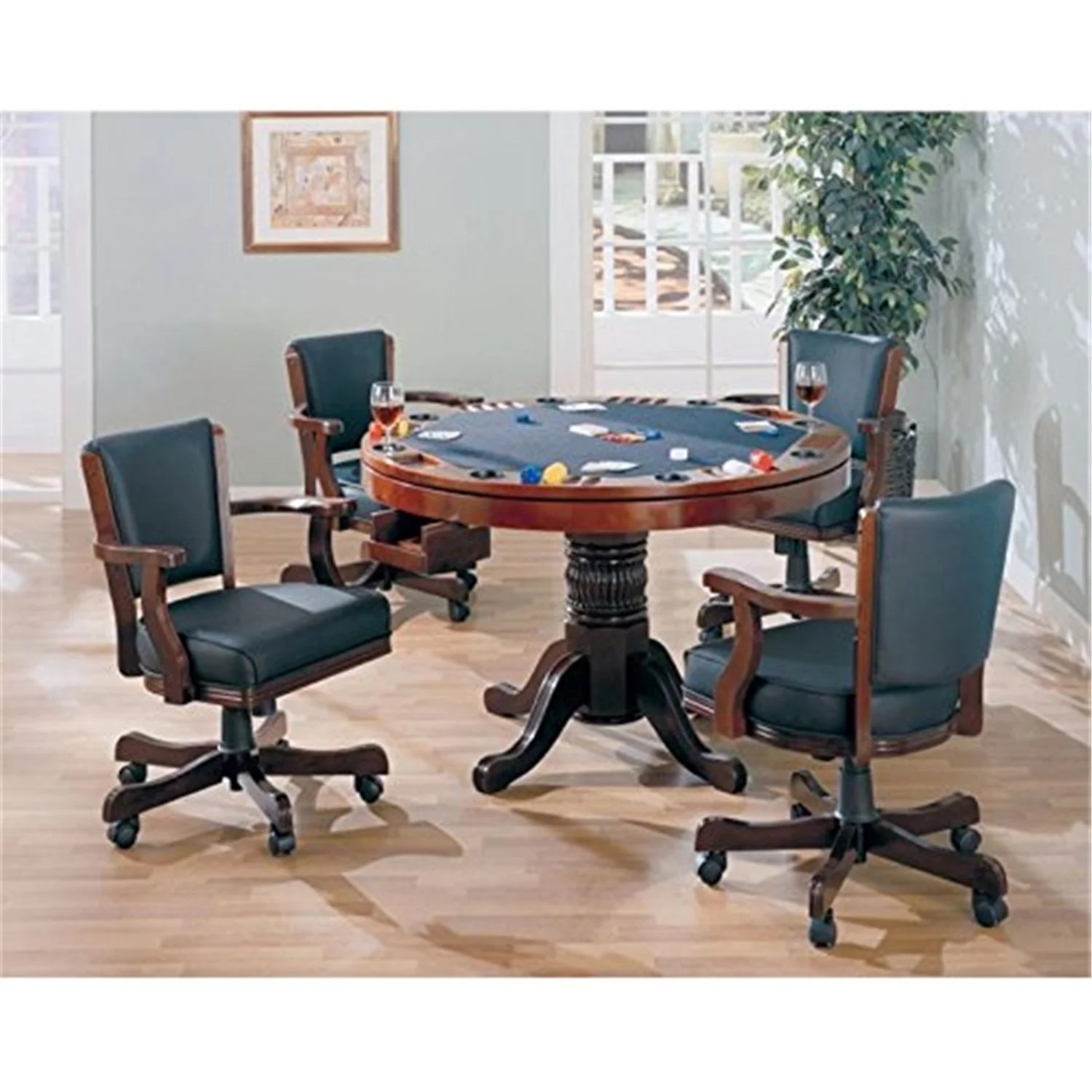ThreeinOne Cherry Finished Wood Pool Poker Game Dining Table Chairs ThreeinOne Cherry Finished Wood Pool Poker Game Dining Table Chairs