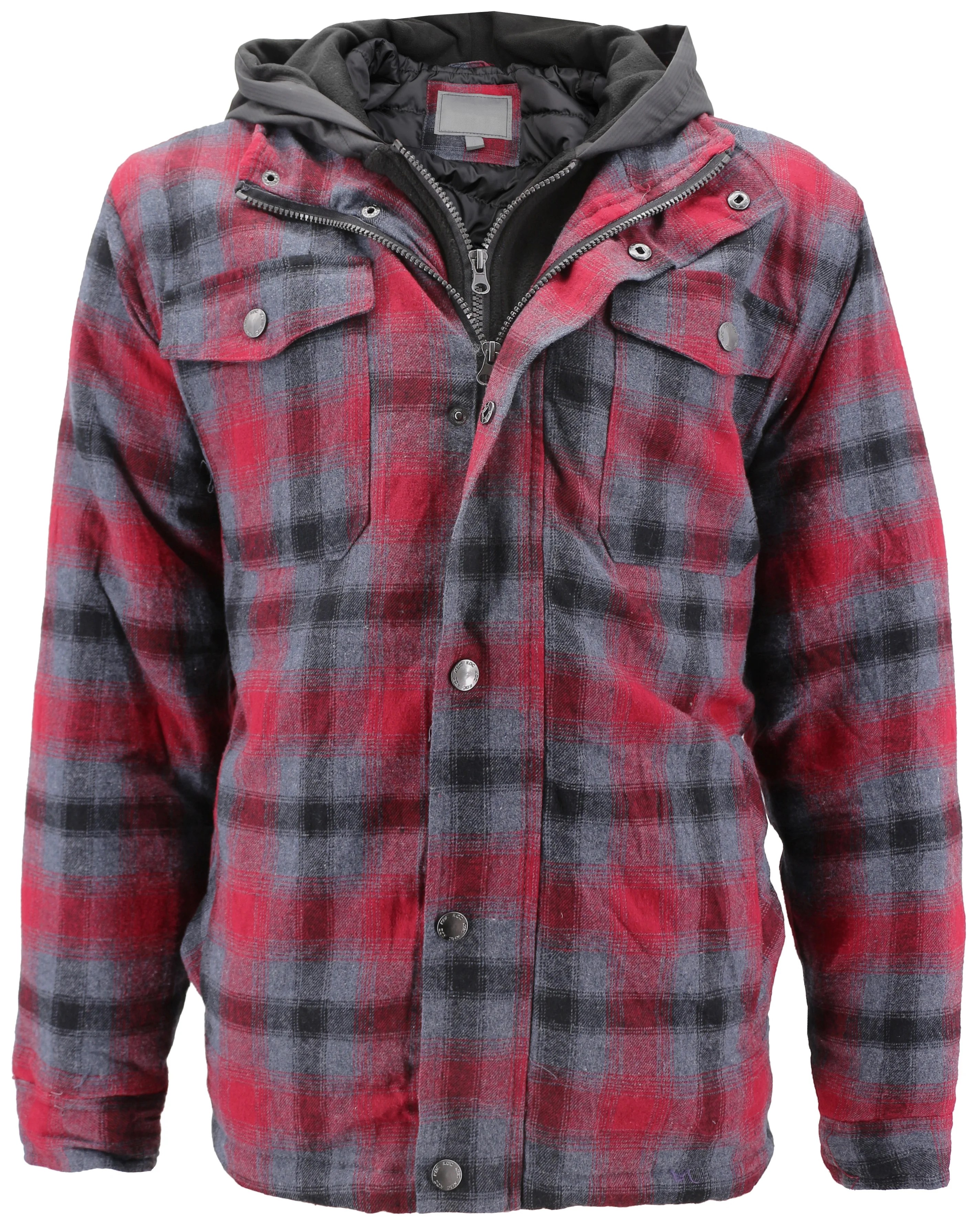 vkwear Men's Quilted Lined Cotton Plaid Flannel Layered Hoodie Jacket