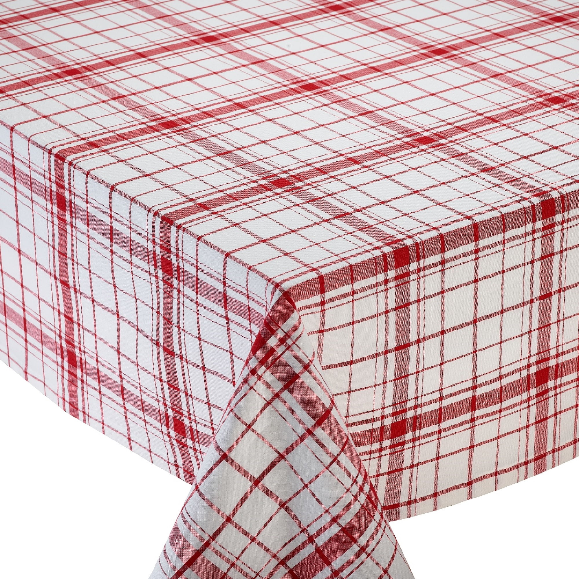 60" x 84" Red and White Rectangular Plaid Cotton Tablecloth Walmart