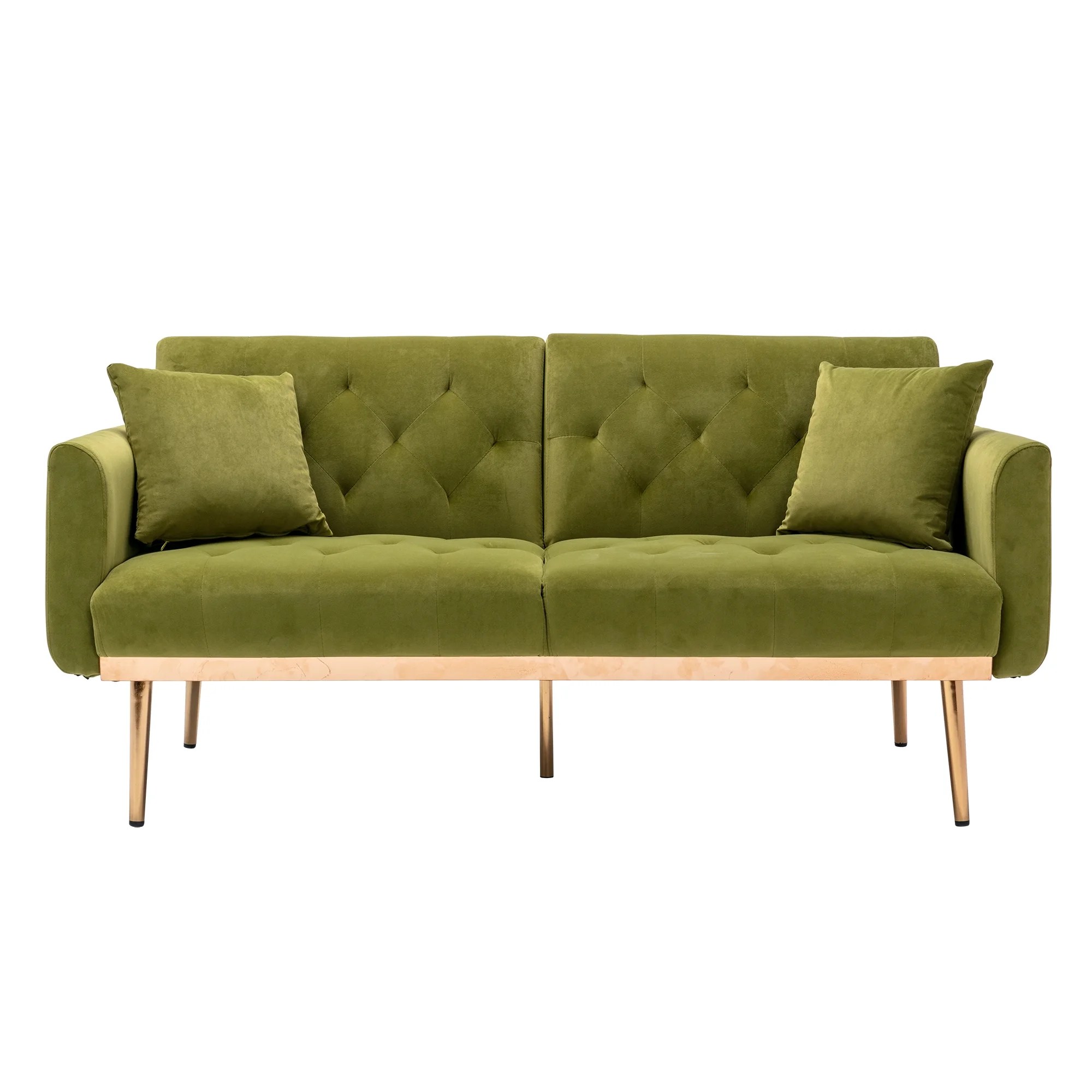 HOMEFUN 63.7 in Wide Olive Green Velvet Upholstered 2Seater