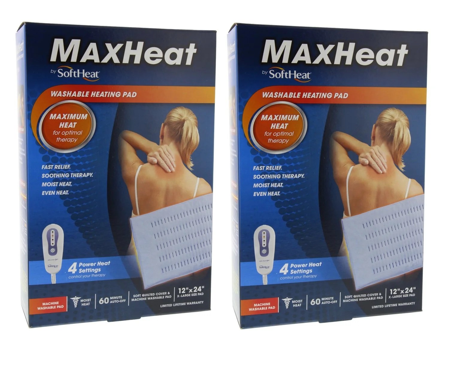 SoftHeat MaxHeat Washable Heating Pad 12" x 24" XLarge Size Pad (2