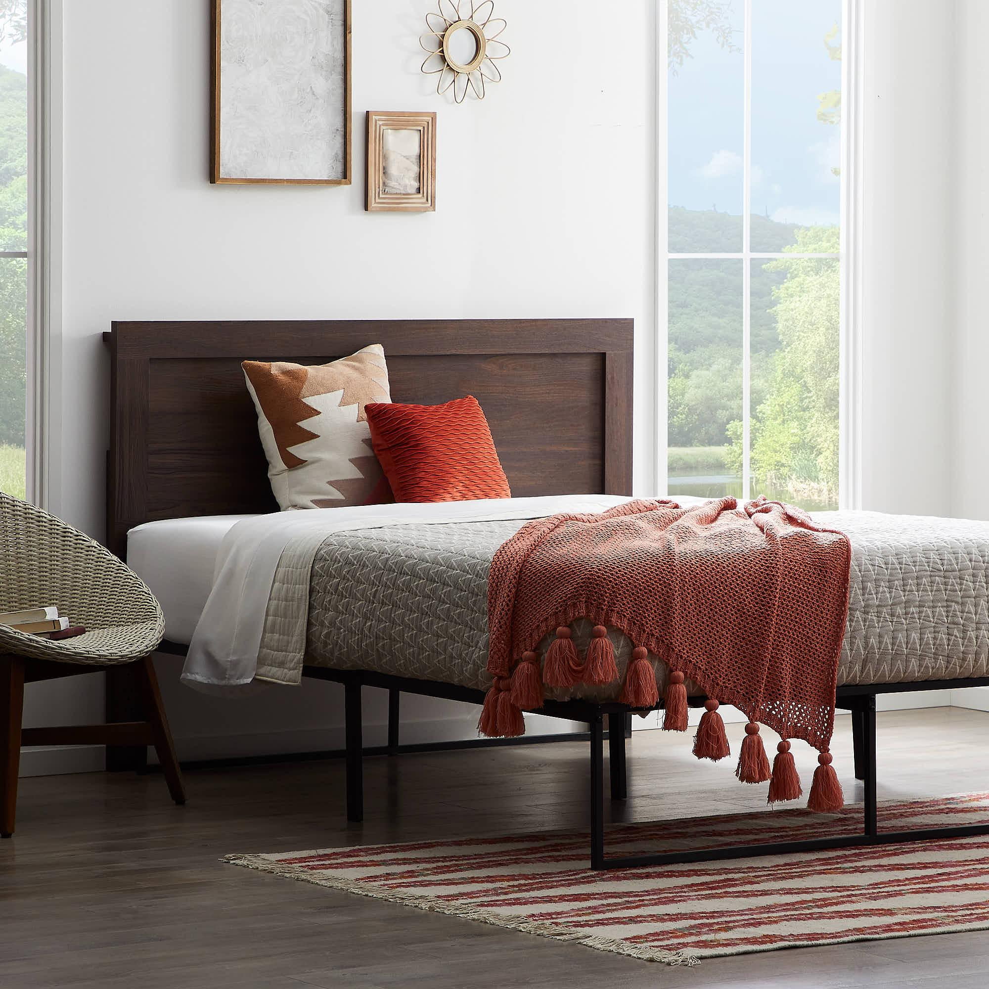 Rest Haven Durable Classic Wood Headboard Queen, Rustic Mahogany