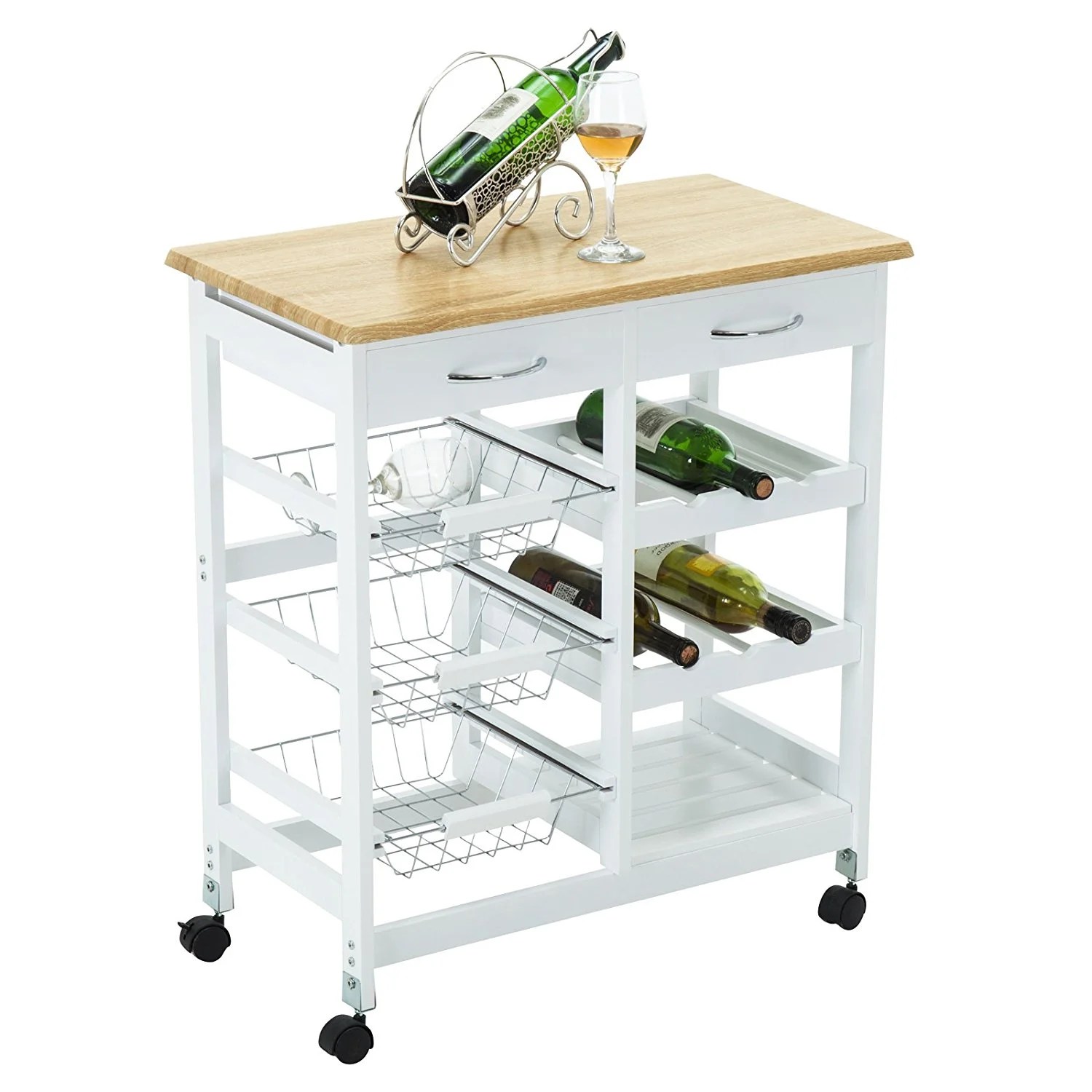 Kitchen Island Cart Trolley Portable Rolling Storage Table with Drawers