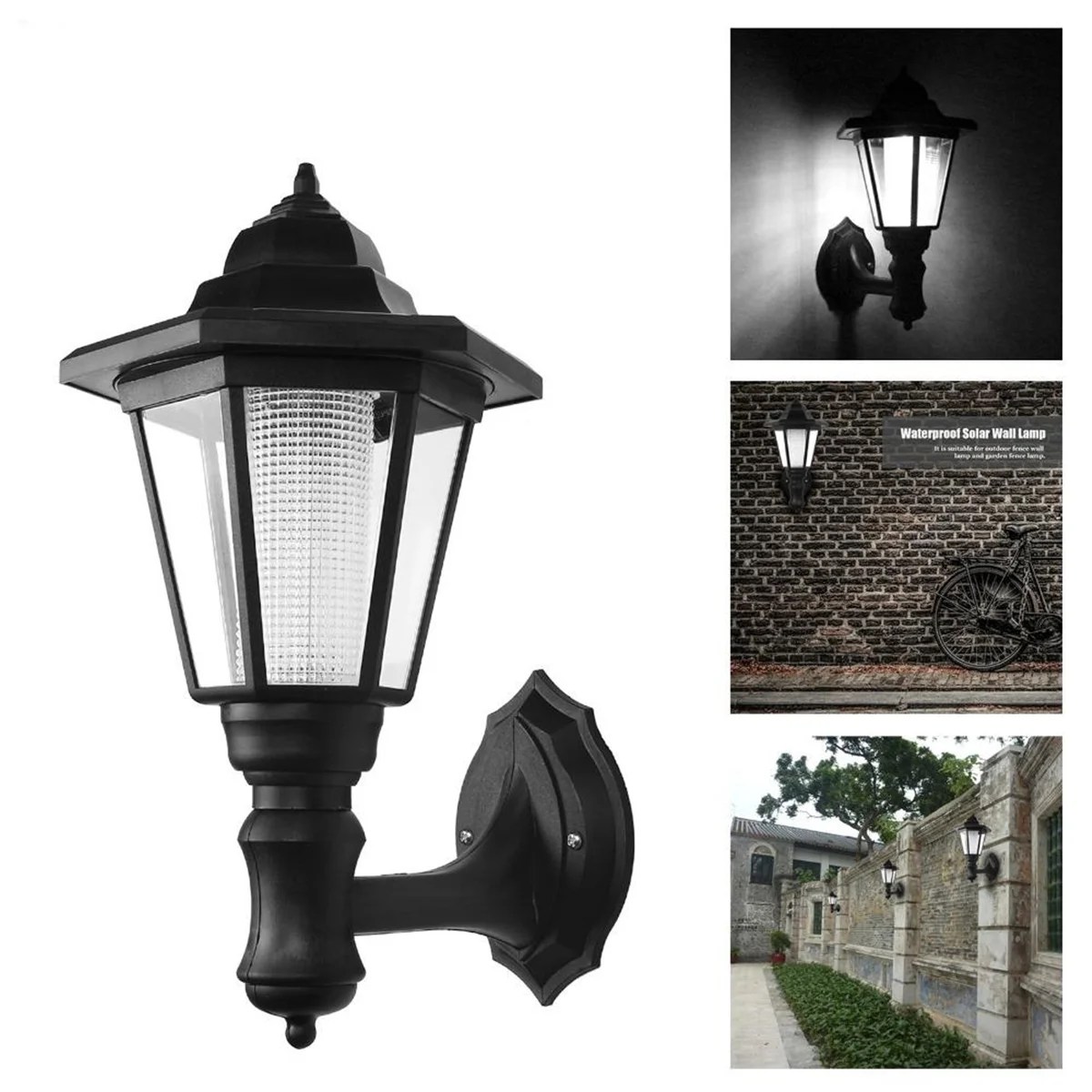 Solar Powered Wall Lantern Light Lamp Outdoor Garden