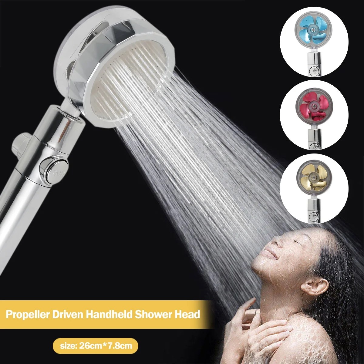 MTFun Propeller Driven Shower Head Turbo Fan Bath Shower Head High