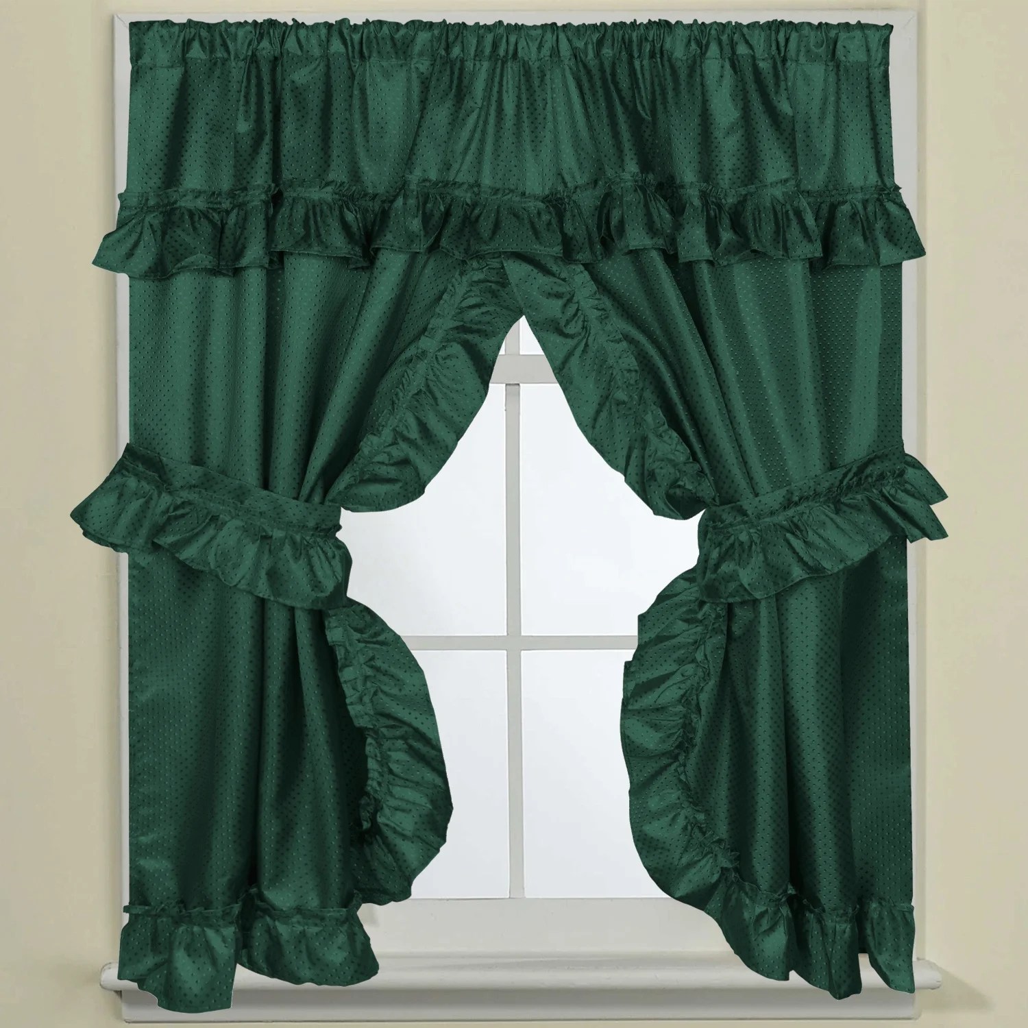 Bathroom Window Curtain Set W/Tie Backs & Ruffle Valance Lauren 70"x45"