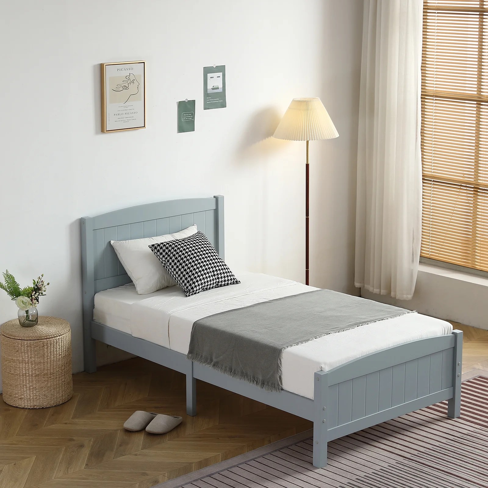 EasingRoom Twin Wood Platform Bed with Hardboard and Wood Slats Bed