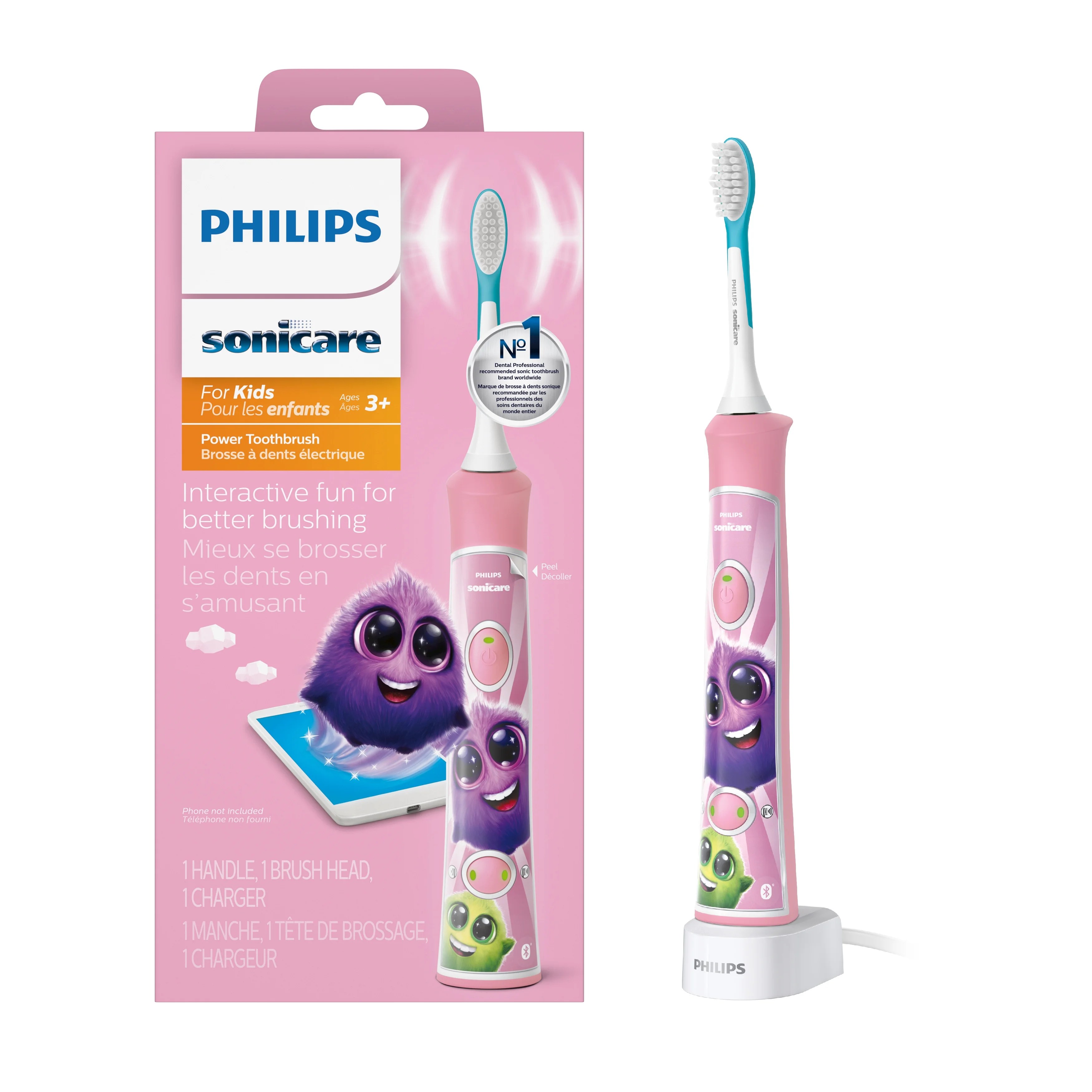 Philips Sonicare For Kids Pink Electric Rechargeable Toothbrush, HX6351