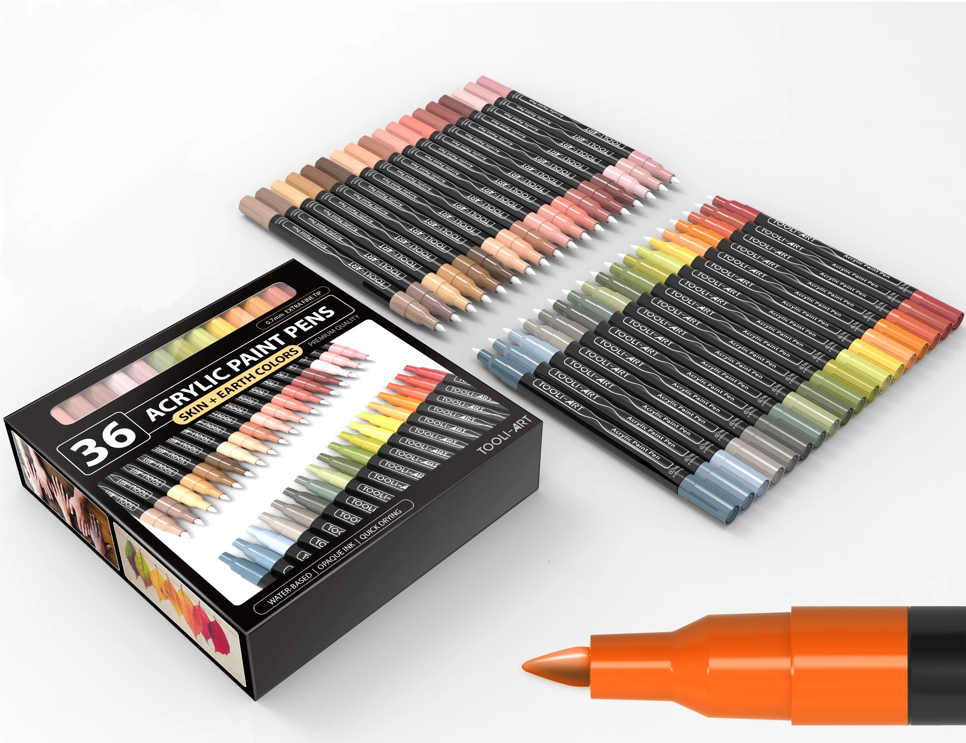 TooliArt 36 Acrylic Paint Pens Skin and Earth Tones Marker Set 0.7mm