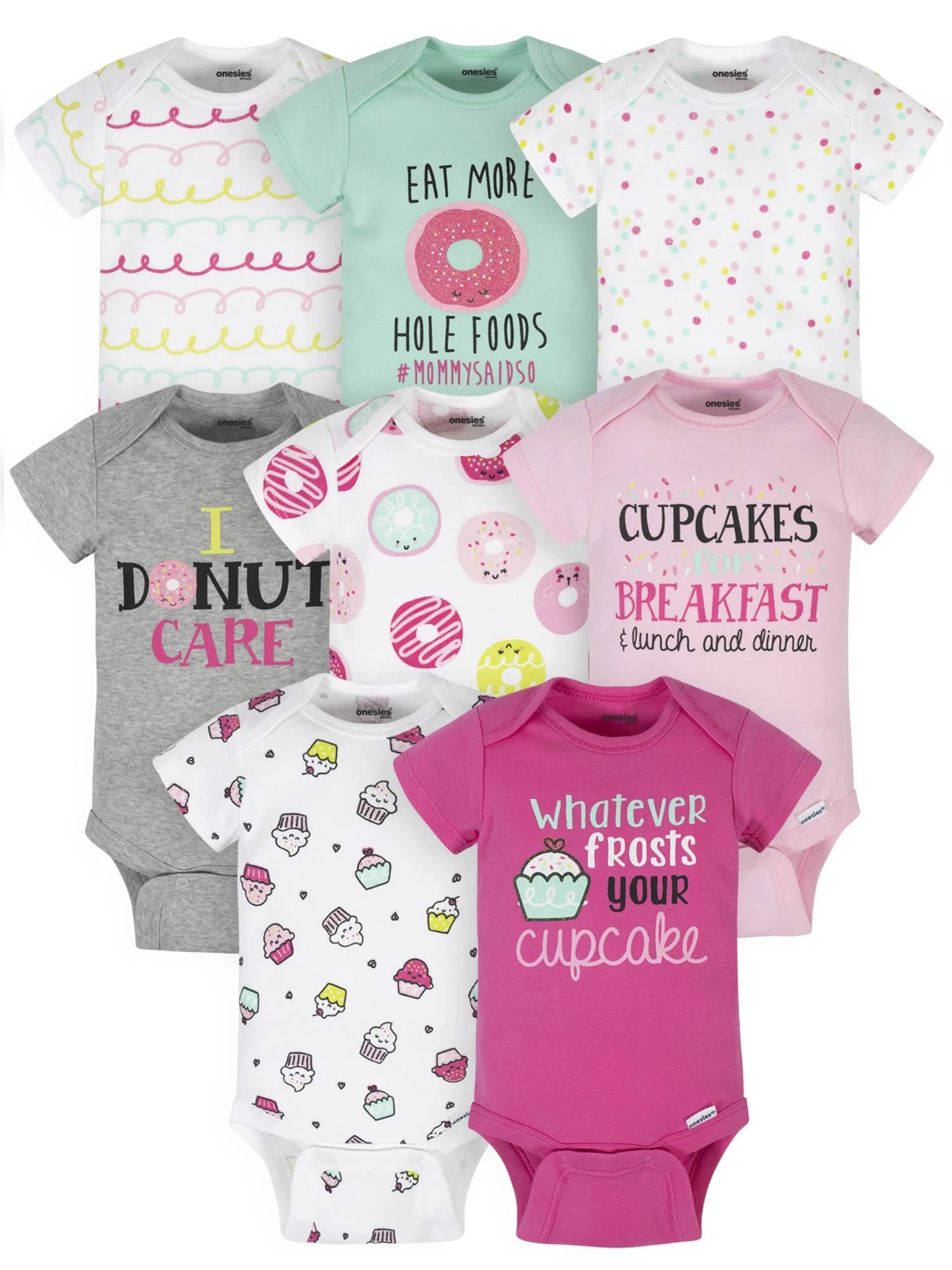 Onesies® Brand Baby Girl Short Sleeve Onesies Bodysuits, 8Pack