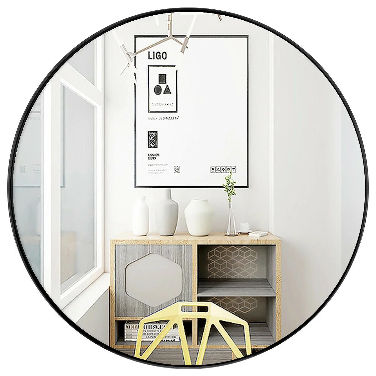 Gymax 27.5�� Modern Metal WallMounted Round Mirror for Gymax 27.5�� Modern Metal WallMounted Round Mirror for