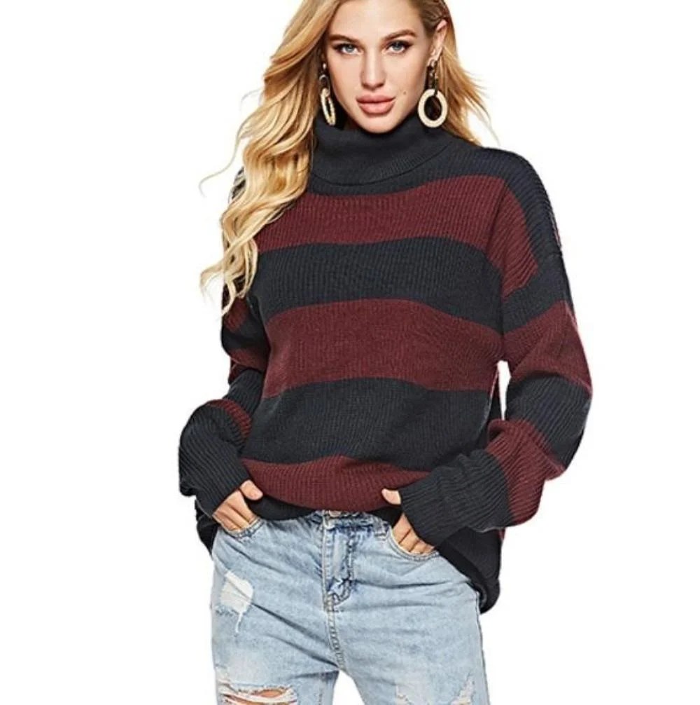 Amtify Womens Wide Striped Turtleneck Sweater Walmart