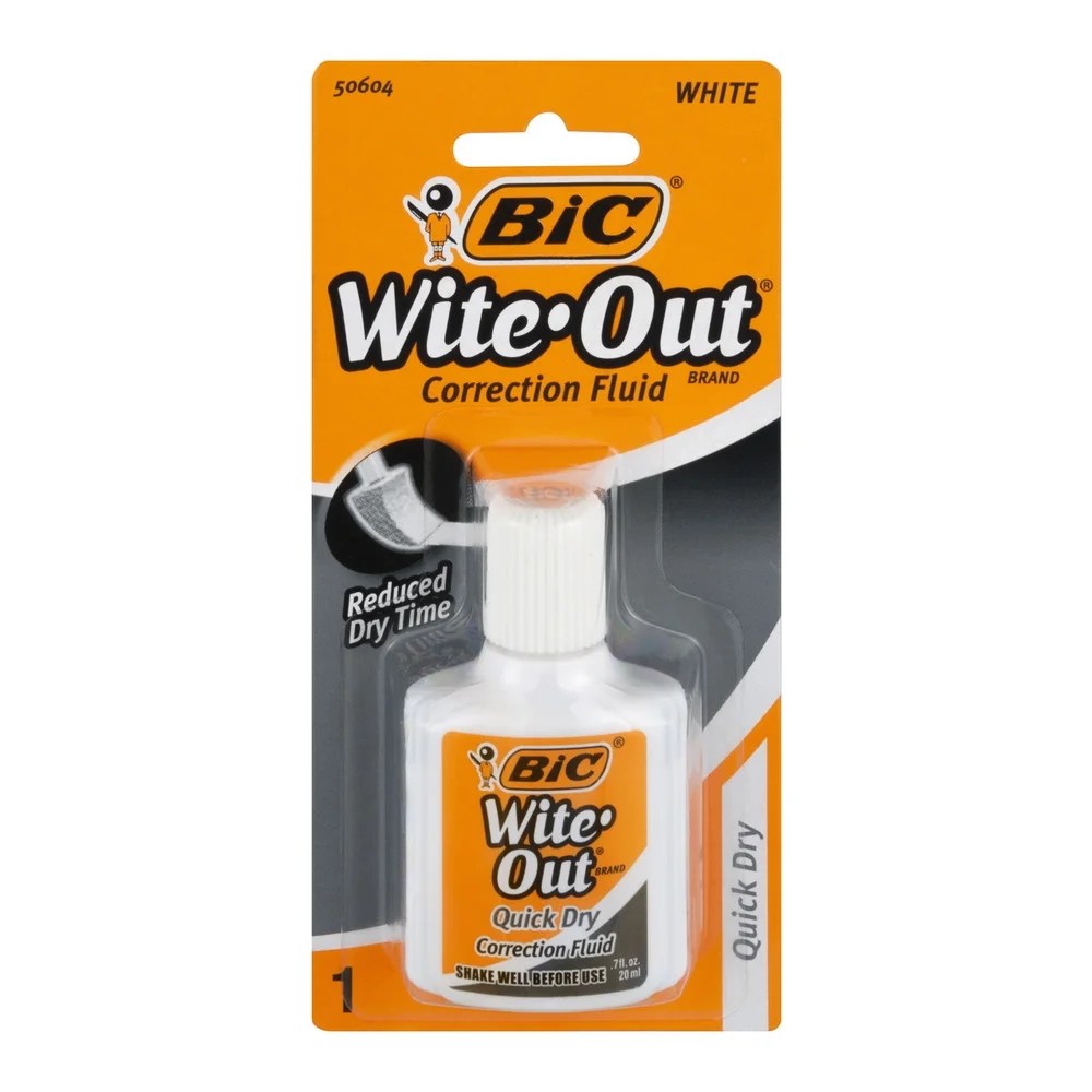 BIC® WiteOut® Brand Quick Dry Correction Fluid, Bright White Fluid, 0.