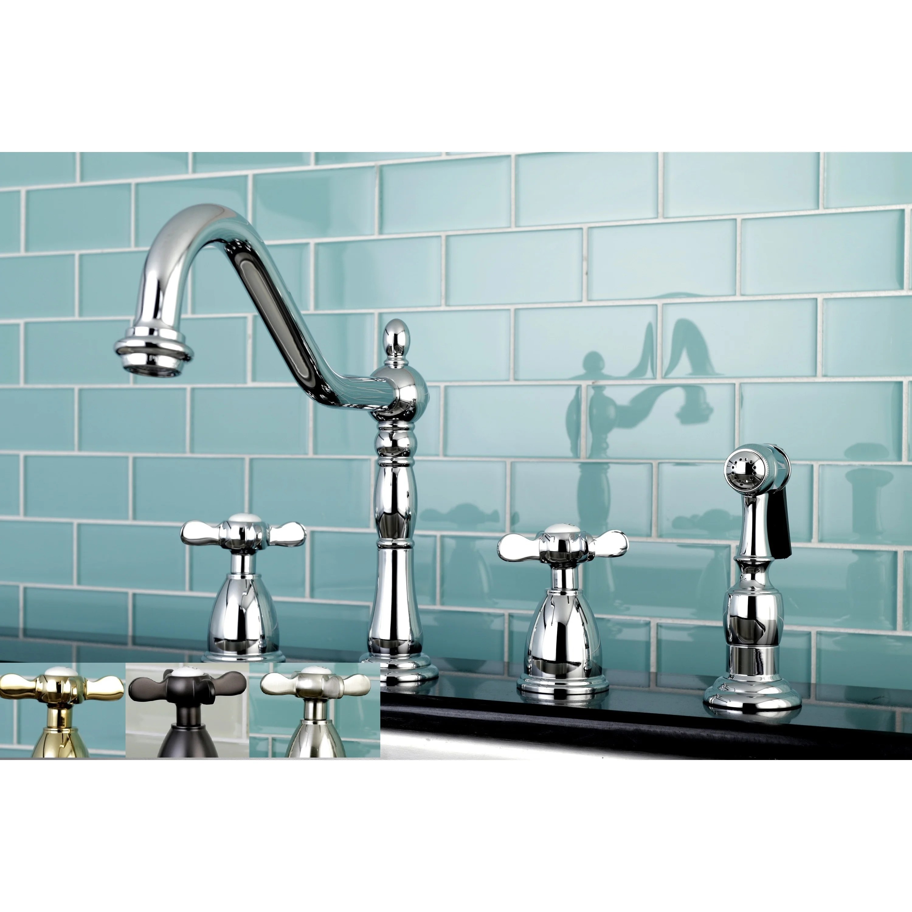 Kingston Brass Victorian CrossHandle Kitchen Faucet w/ Side Sprayer