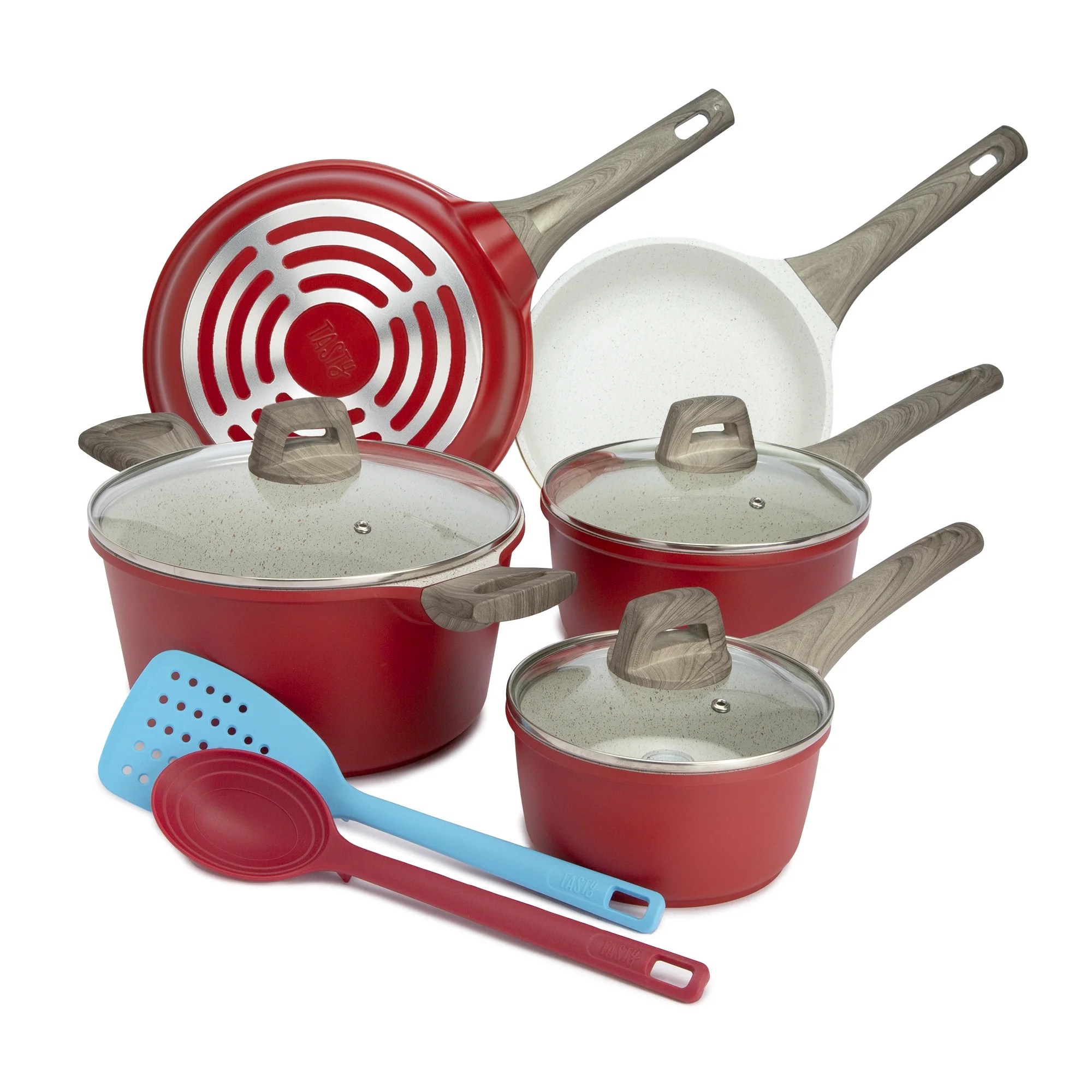 Tasty Cast Aluminum Cookware Set with Smart Heat Base, Dishwasher Safe