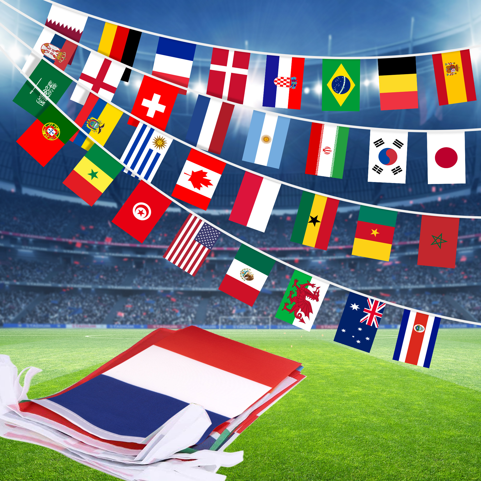 DANF 2022 World Cup String Flags Bunting, 32 Teams Countries Flag Banner, Qatar Soccer World Cup