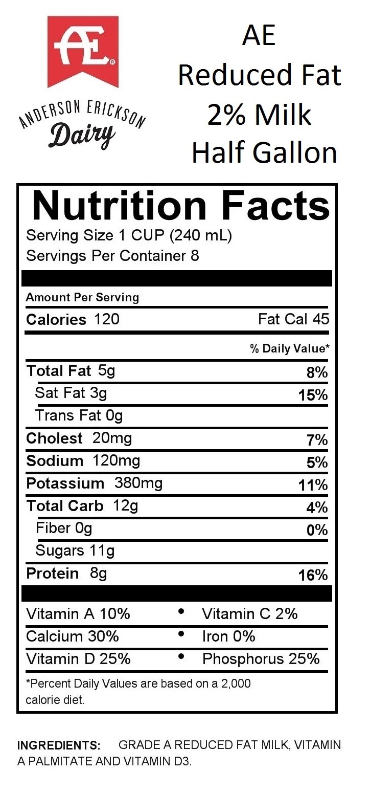 Nutrition Facts In 2 Percent Milk Nutrition Pics