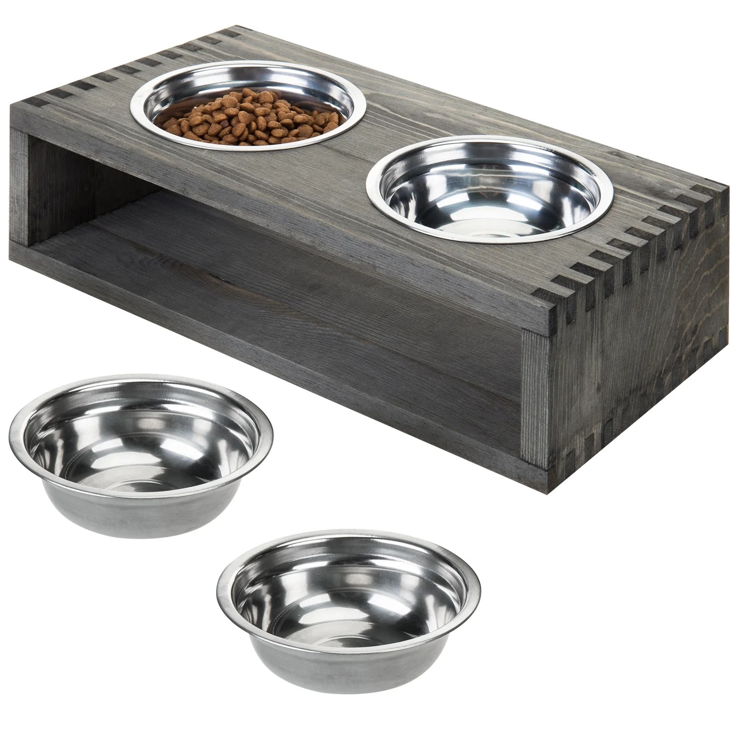 MyGift Vintage Gray Wood Pet Dog Raised Feeder Stand with 4 Removable