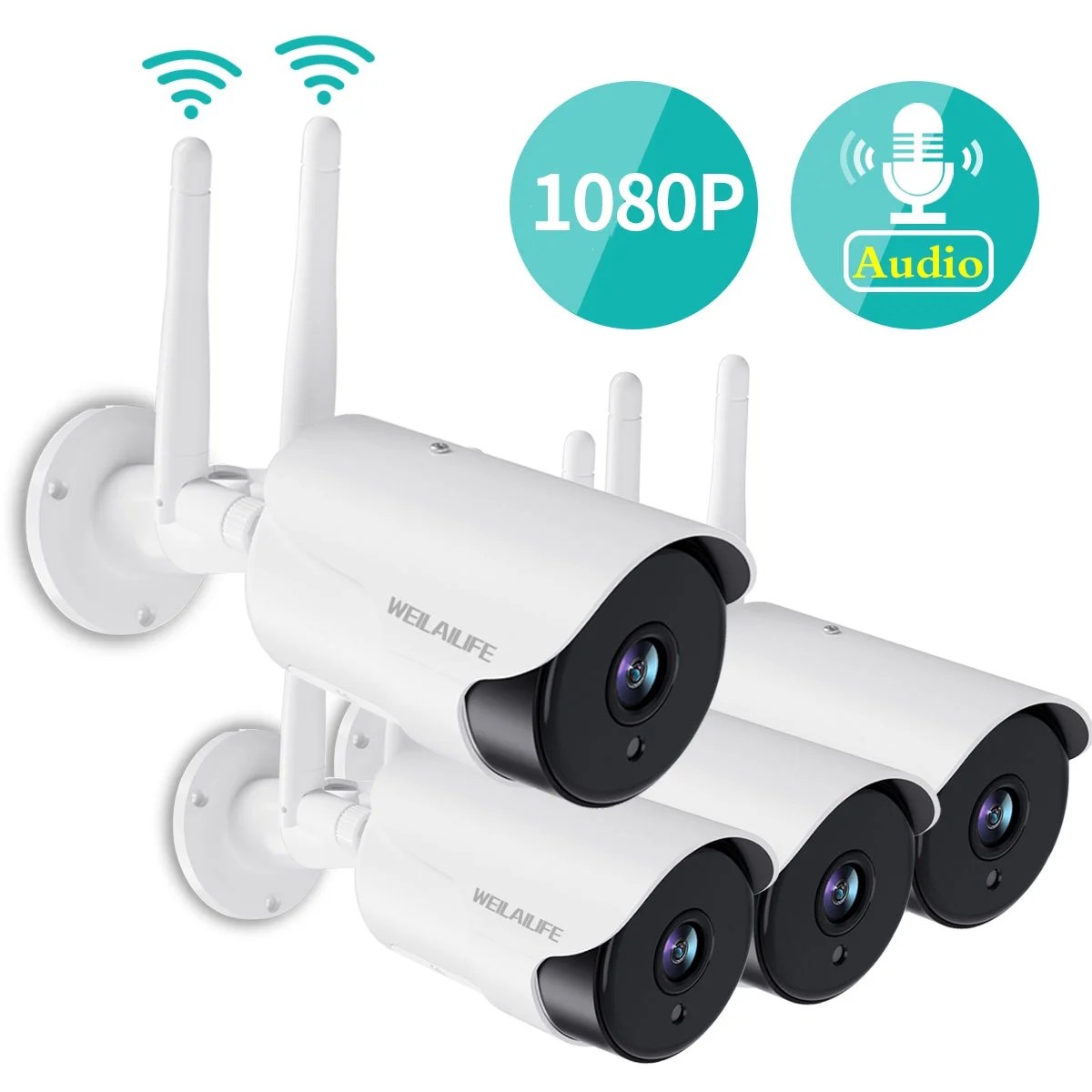 Outdoor Security Camera, 4PCS 1080P IP Bullet Waterproof