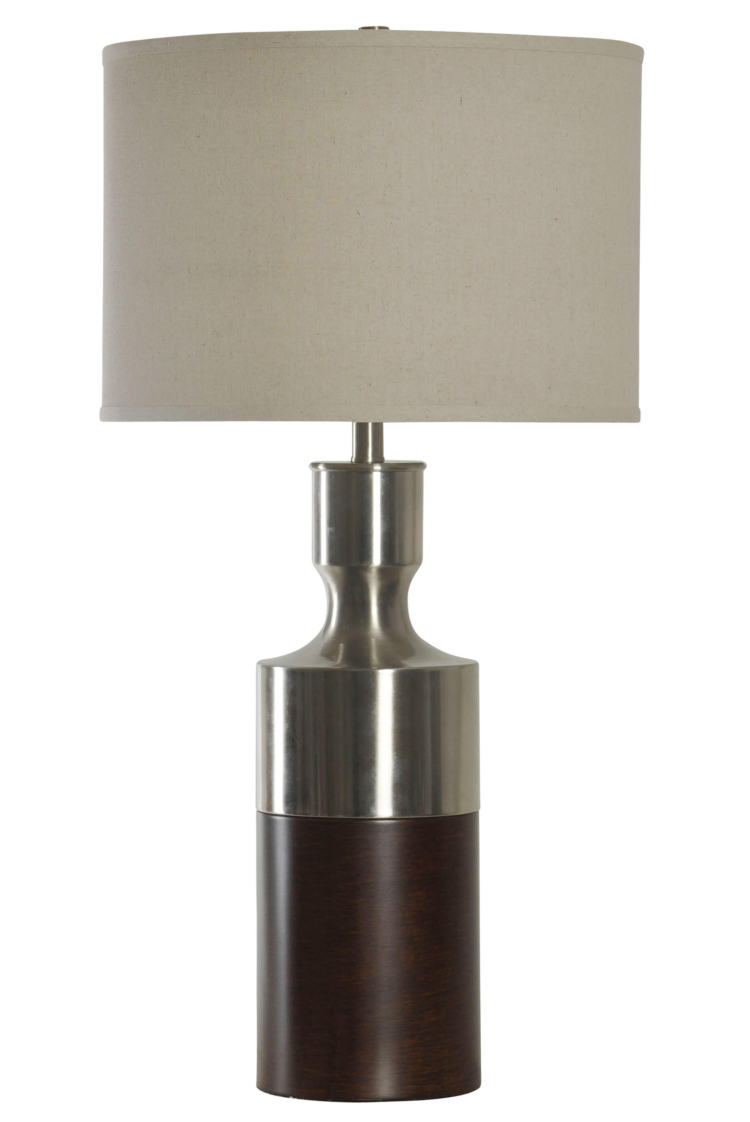 Table Lamp Brushed Steel With Bronze Finish Beige Hardback Fabric
