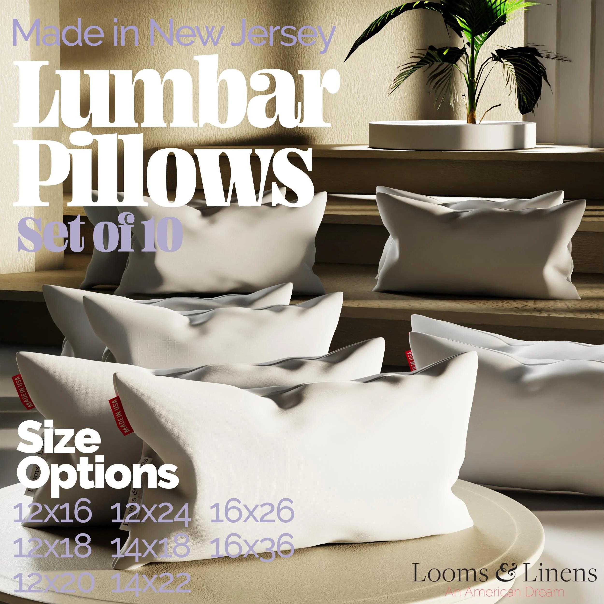 Looms & Linens Lumbar Boudoir Pillow Inserts Sham Pillow Stuffing Soft Poly Filling for Back