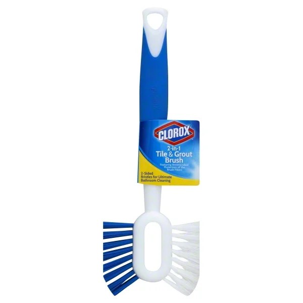 Clorox 2In1 DoubleSided Tile and Grout Bathroom Cleaning Brush, Blue