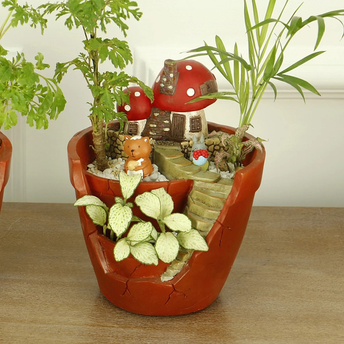 Garden Flower Herb Planter Succulent Pot Resin Mushroom House Garden