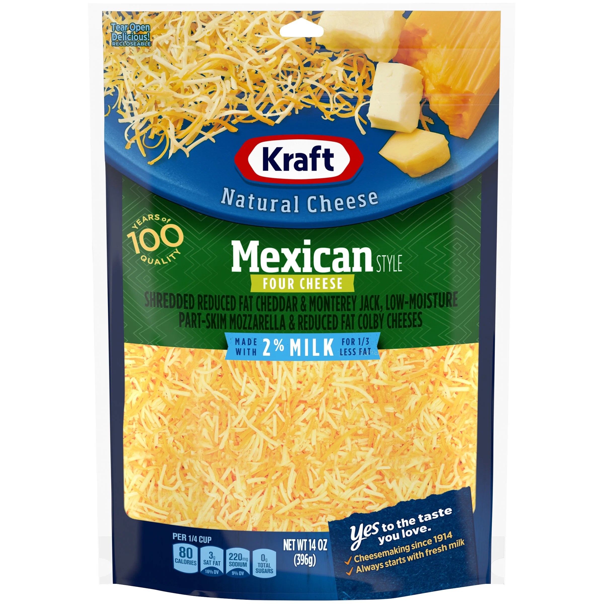 Kraft Finely Shredded Reduced Fat Mexican Style Four Cheese Blend