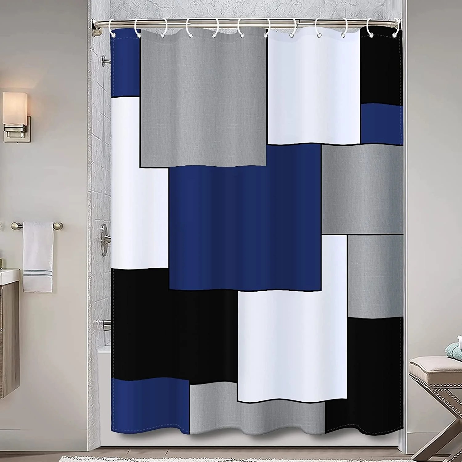 Extra Long Shower Curtain 84 Inch Length Shower Curtain Set with 12