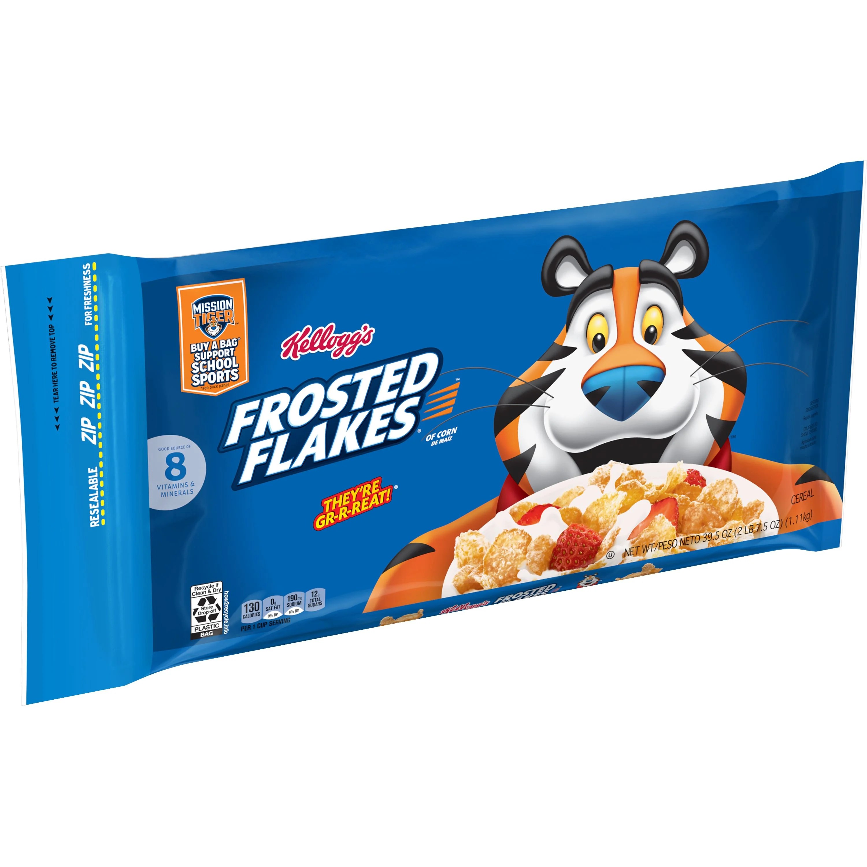 Kellogg's Frosted Flakes Breakfast Cereal, 39.5 oz, Bag