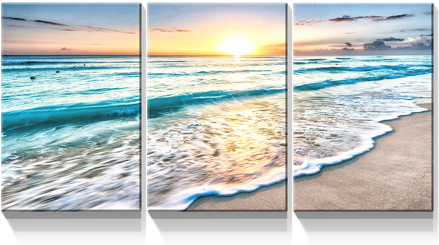Rosework 3 Panel Canvas Wall Art, 12x18 Inch, 3 Panels Ocean Canvas