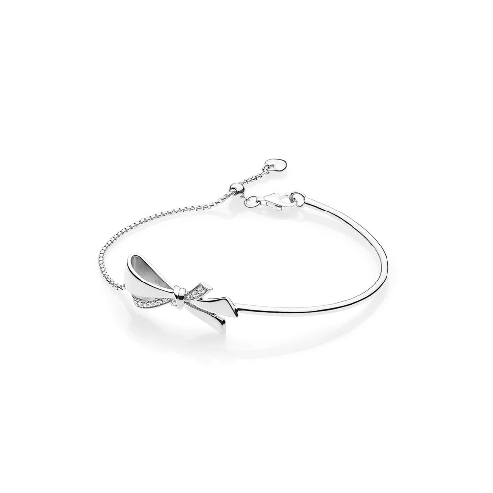 PANDORA Brilliant Bow, Clear CZ Bow silver bracelet w/clear CZ