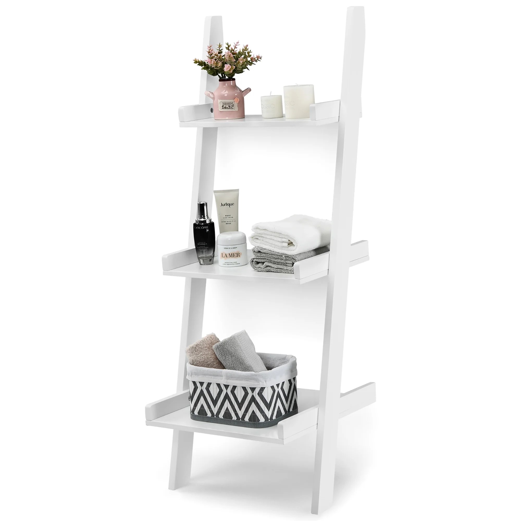 Costway 3 Tier Leaning Wall Ladder Book Shelf Bookcase Storage Rack