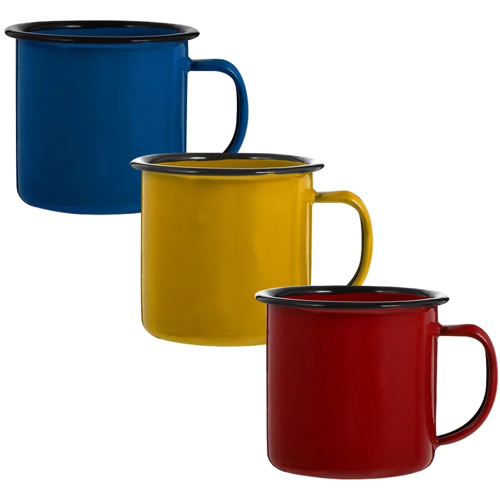 NUOLUX 3Pcs Colorful Enamel Mugs Simple Style Enamel Mugs Enamel
